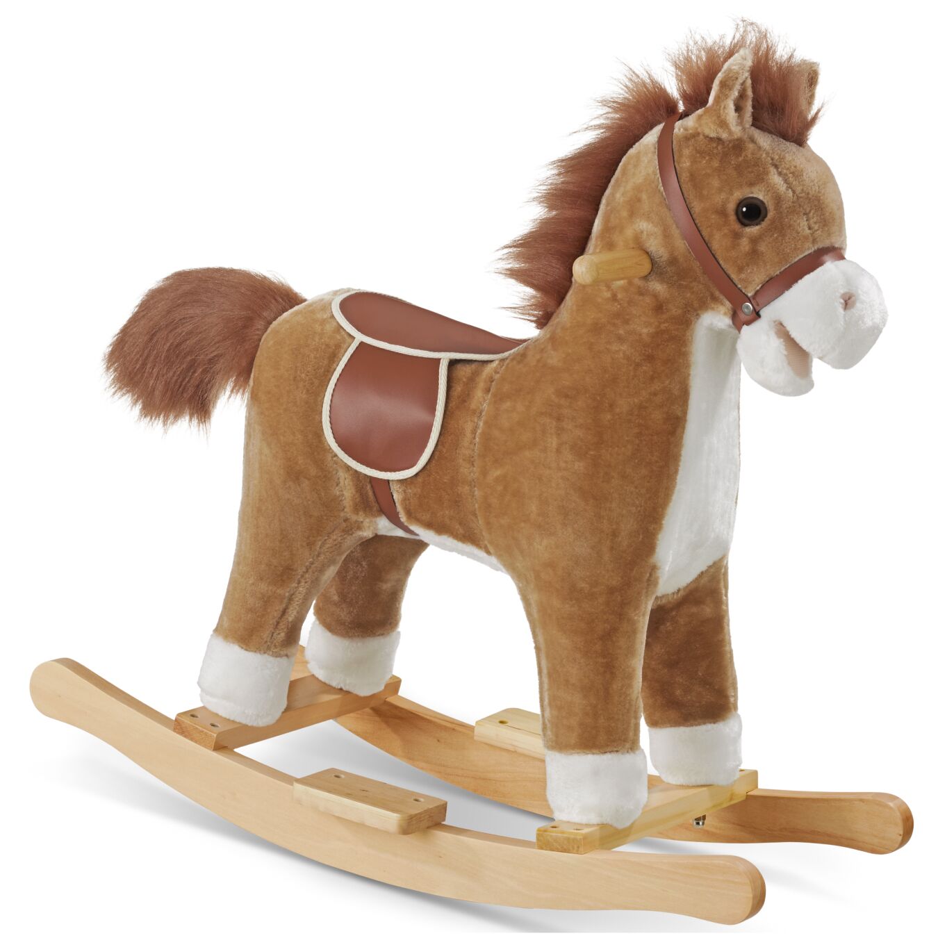 Rocking Horse - wooden rocking horse with plush cover, from 24 months - brown