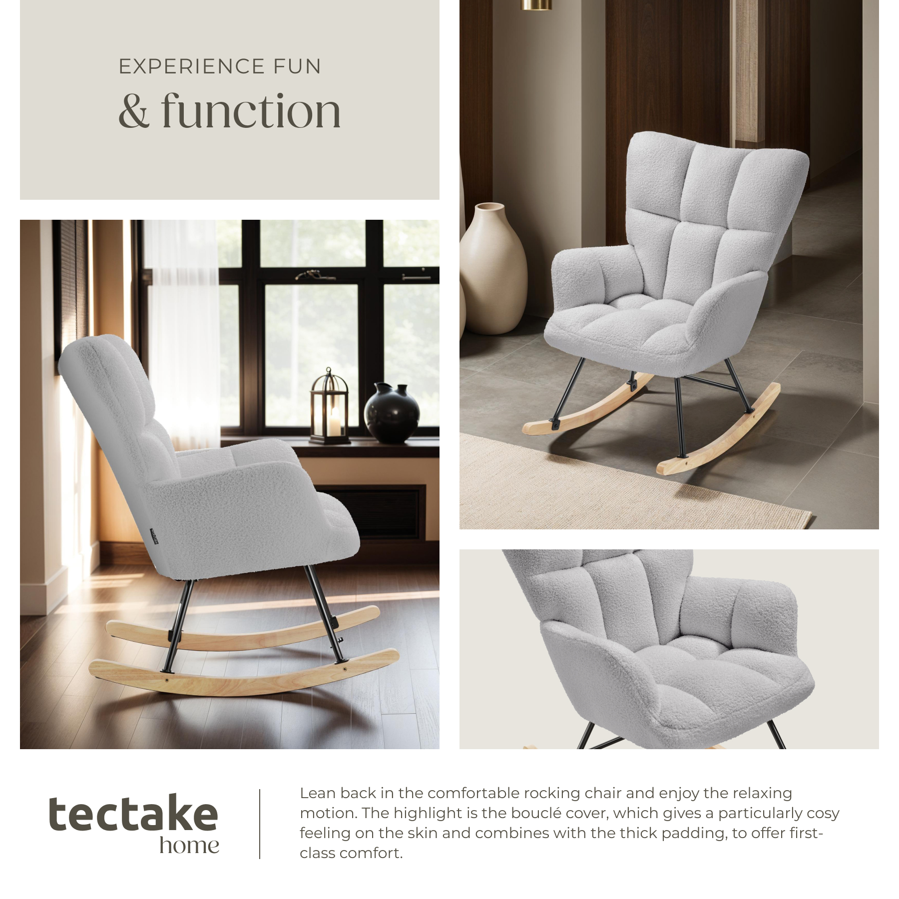 Relax Rocking Chair Armchair Nursery Nursing Seat Wooden Runners Thick Padding - Picture 18 of 25