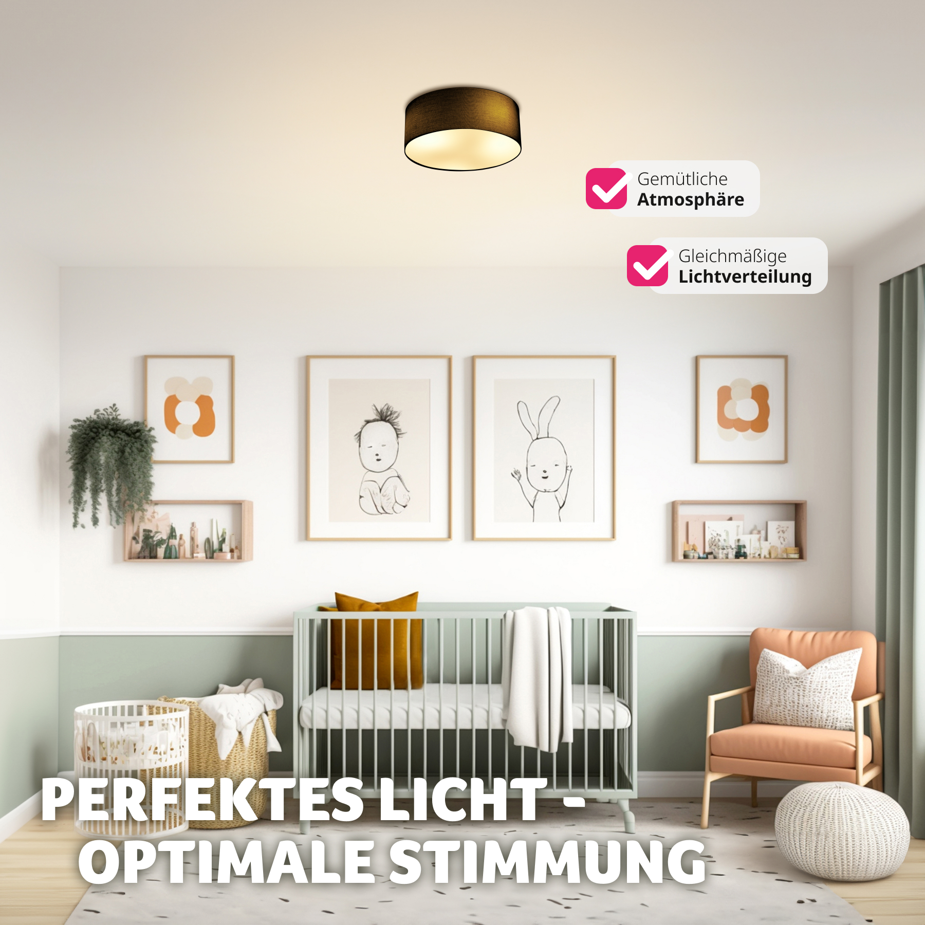 Deckenlampe Runde Deckenleuchte Leinenoptik Oberlicht Textilschirm Lampe 40W