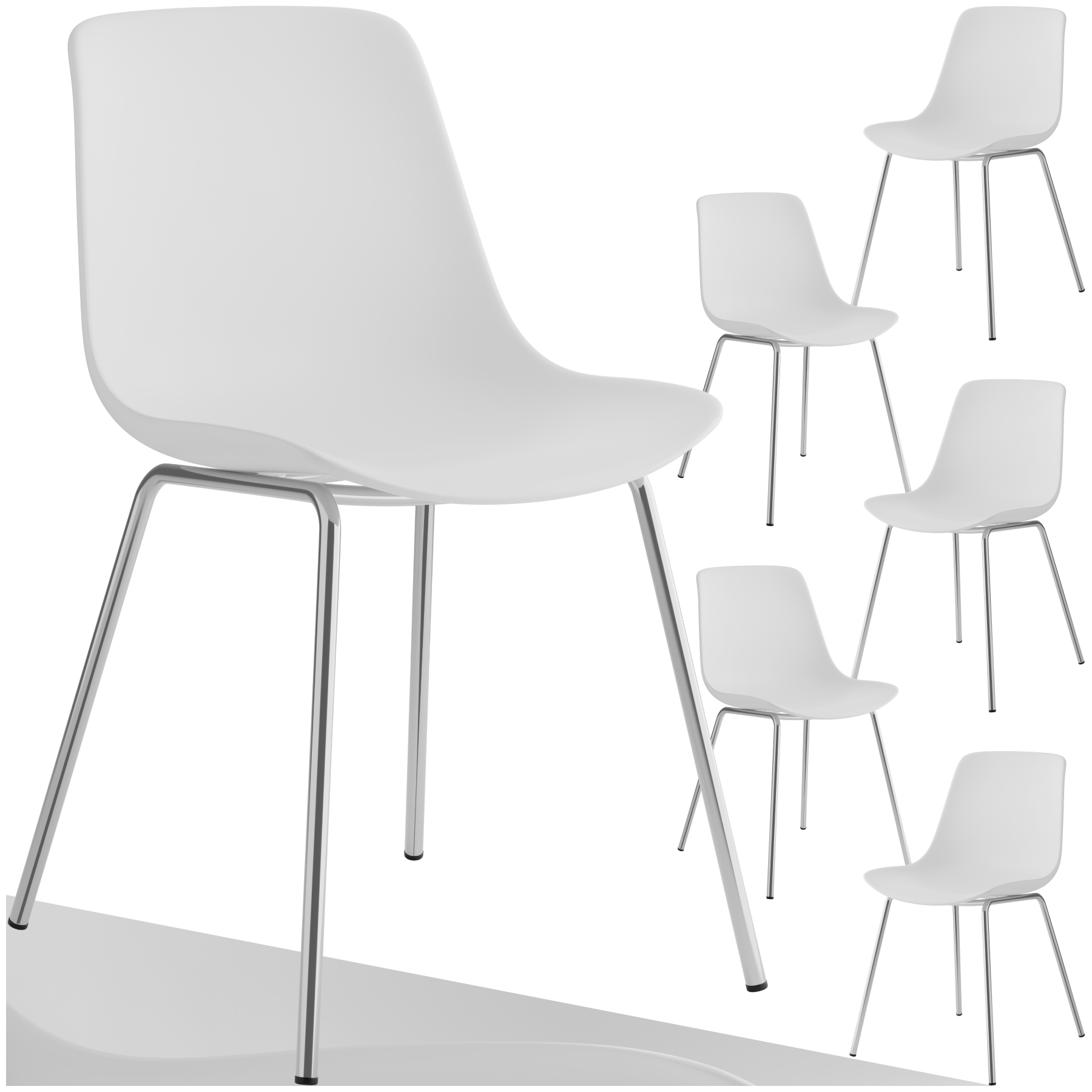 Cadeiras de plástico Mave, ergonómicas, carga máx. 120 kg - branco/cromado, Conjunto de 6