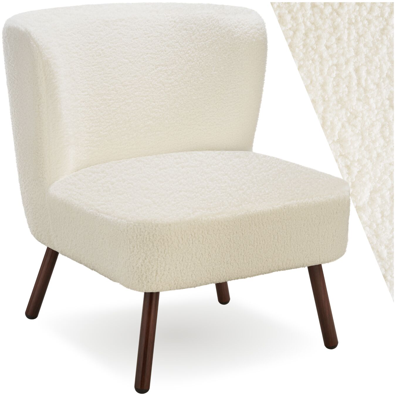 Teddy Chair Robina with Plush Boucle Cover, Low Seat and Steel Legs - Bouclé off-white