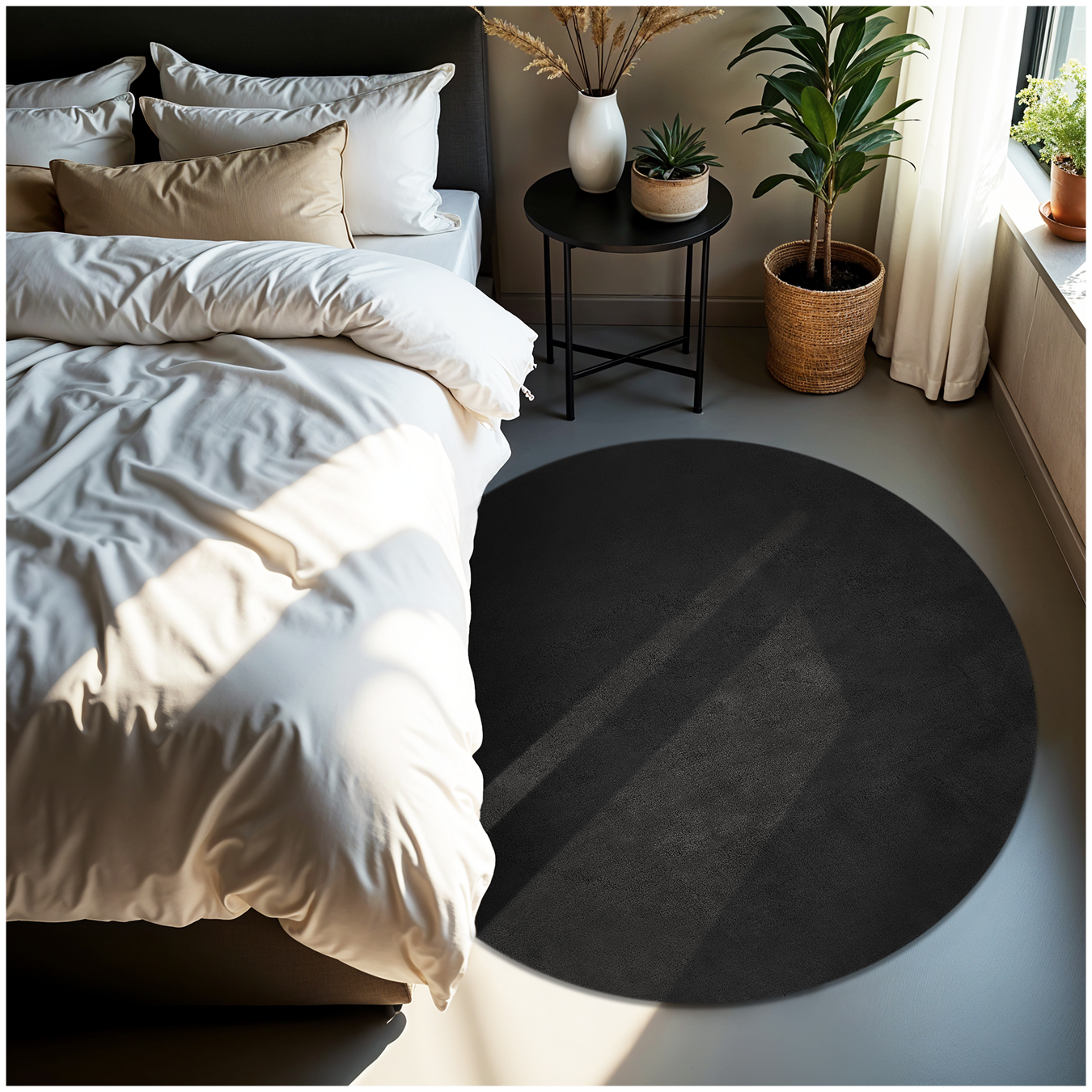 Rug Zonelle Short Pile and Ultra-Soft Carpet in Rectangular or Round Design - Ø 120 cm, black | tectake