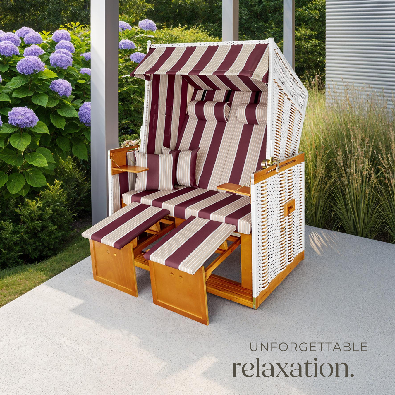 Wicker Chair Outdoor Beach Sunbed with Pillows Roofed Recline Sun Lounger - Picture 20 of 49