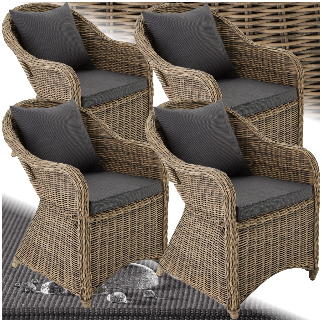 Lot de 4 fauteuils de jardin luxe - marron naturel de tectake
