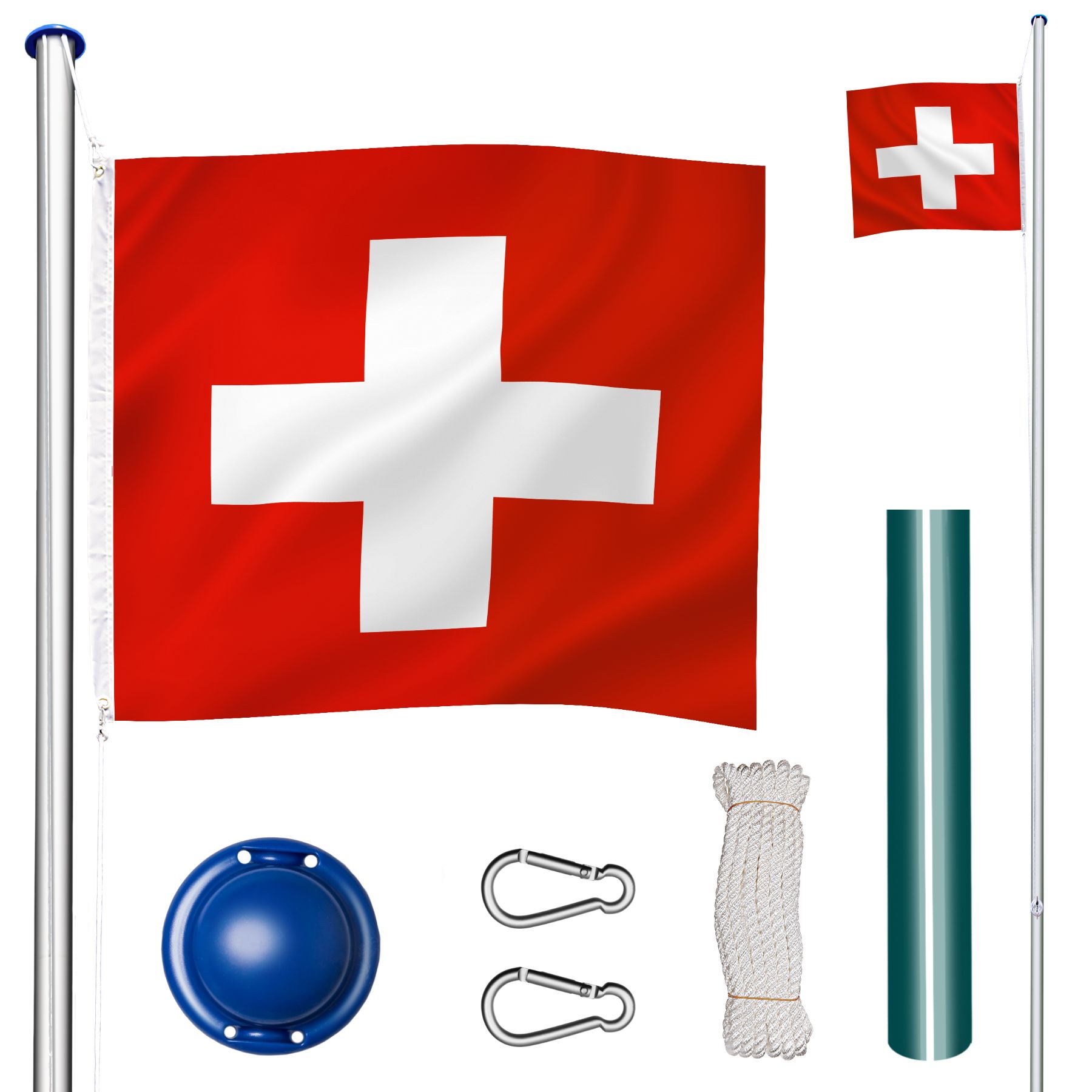 Mât de drapeau en aluminium à hauteur réglable - Suisse | tectake