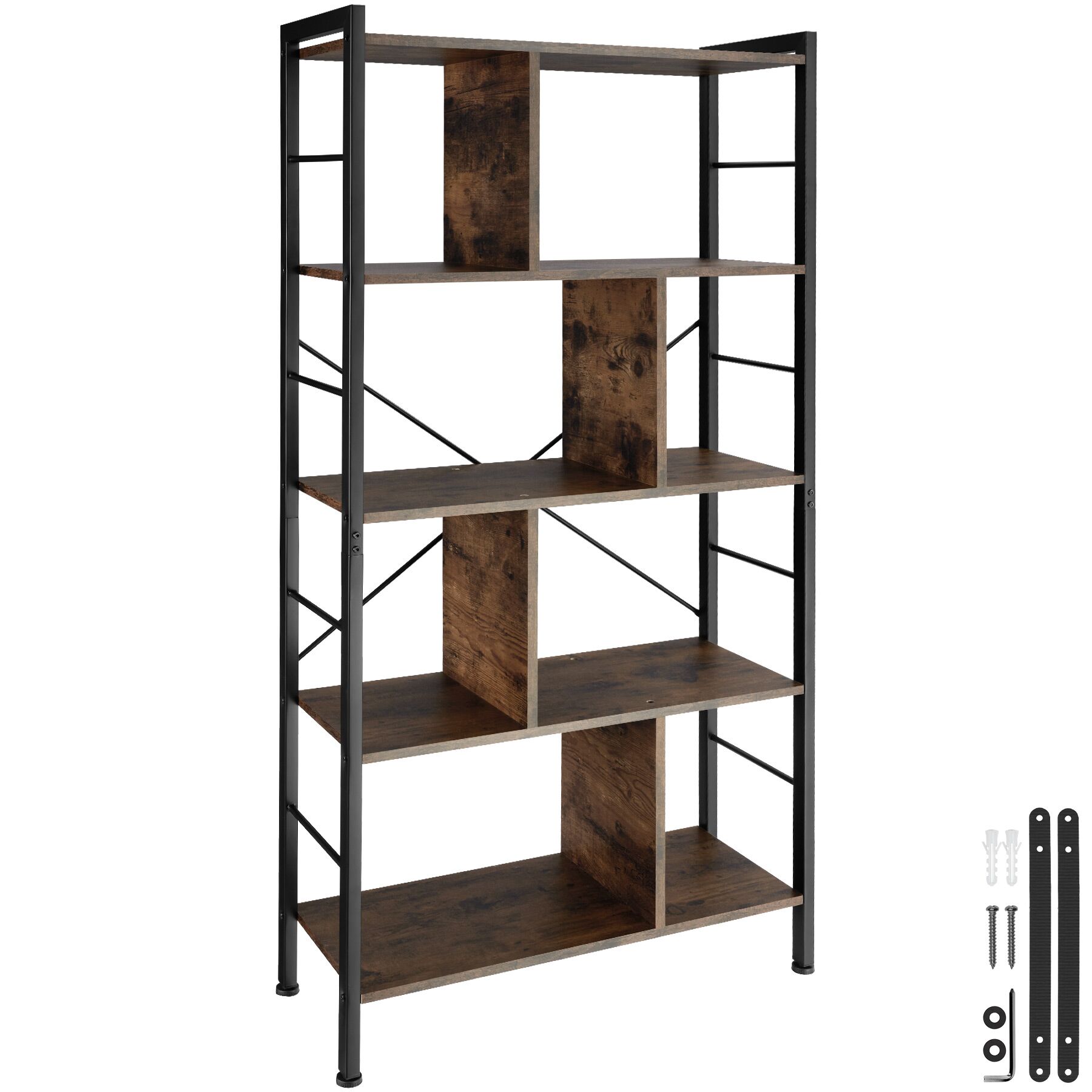 Standing shelf Charleston 75.5x30x155cm - Industrial wood dark, rustic