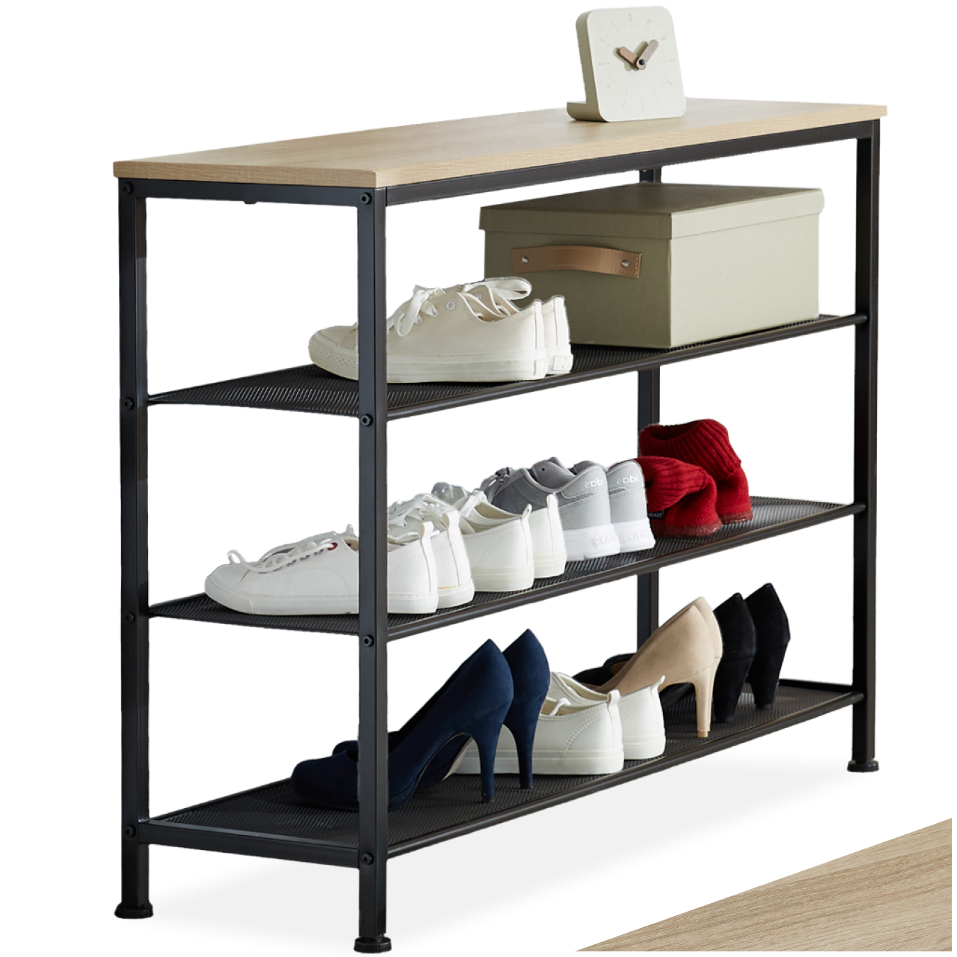 Shoe Rack Portsmouth - surface shelf and 3 grid shelves, industrial style - industrial wood light, oak Sonoma
