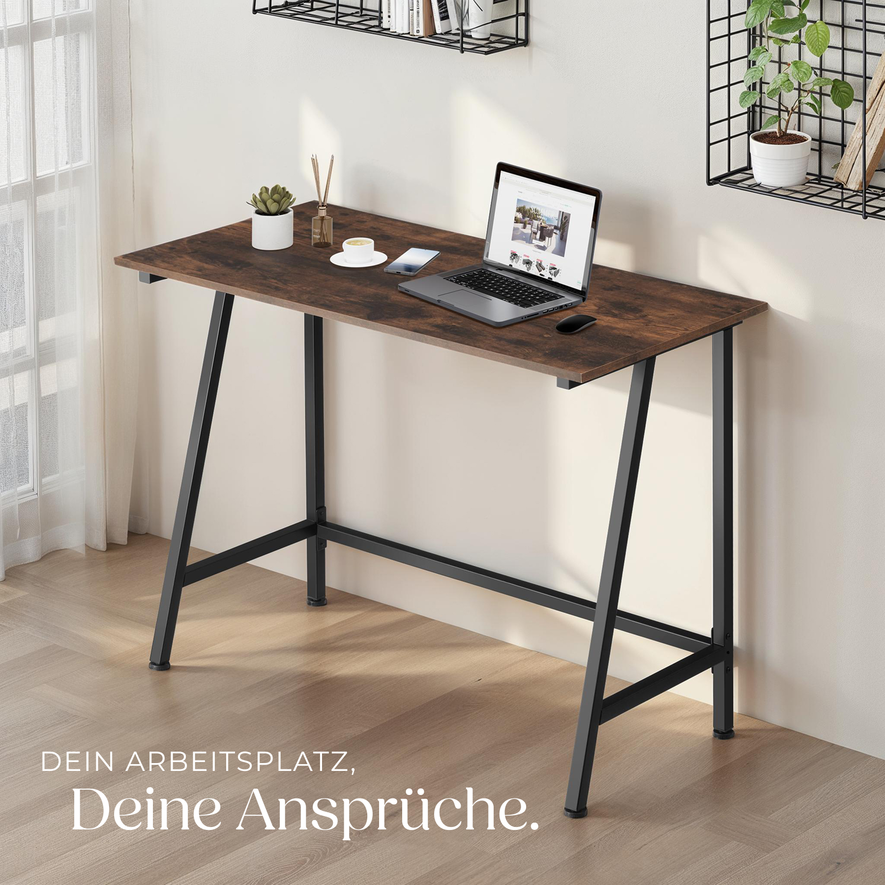 Schreibtisch Bürotisch PC Tisch klein Industrial Design Holz Metall 100 x 50 cm