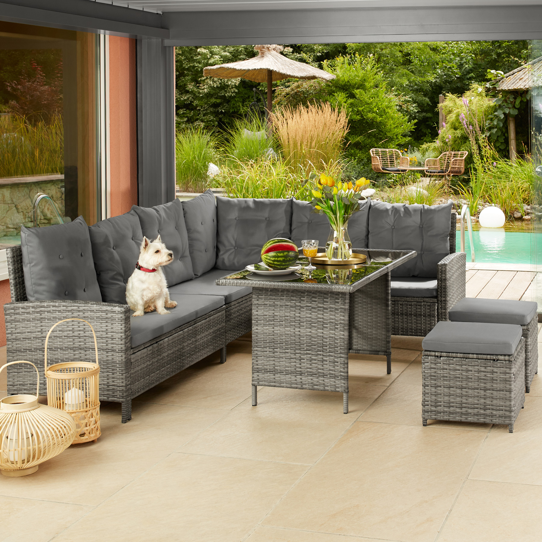 Corner Sofa Garden Furniture Table and Chairs Rattan Set Outdoor Metal Bistro - Picture 59 of 61