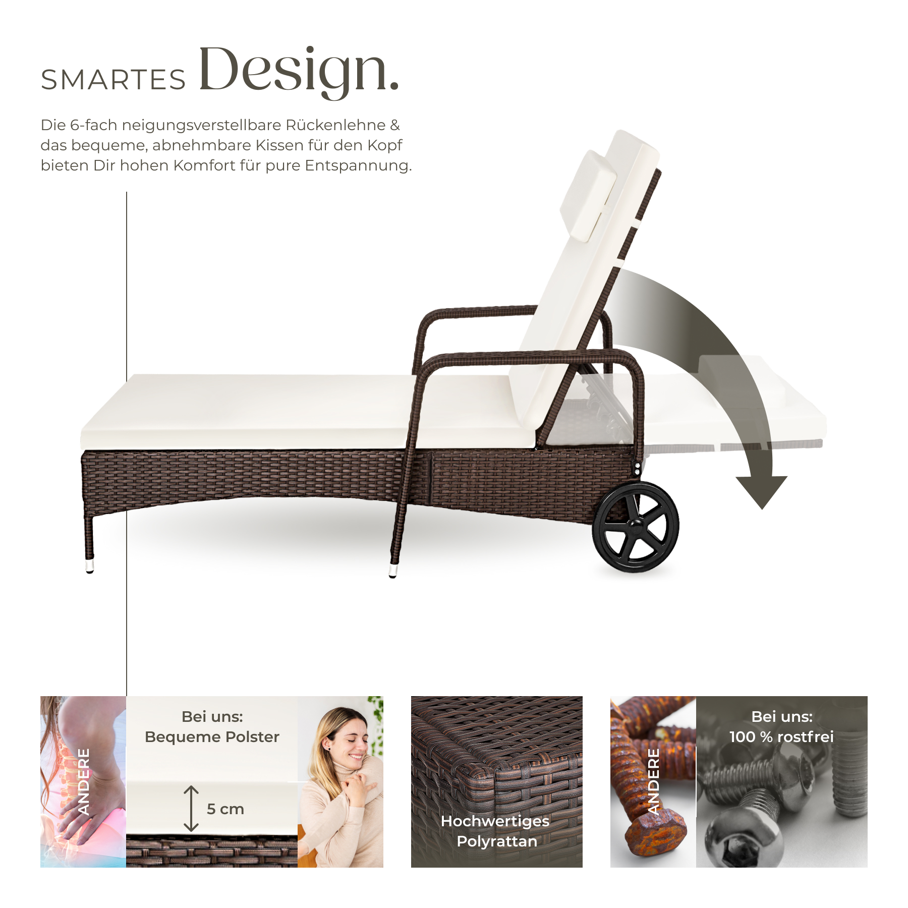 Sonnenliege klappbar Gartenliege Polyrattan Liegestuhl Strandliege robust 200 cm - Bild 88 von 145