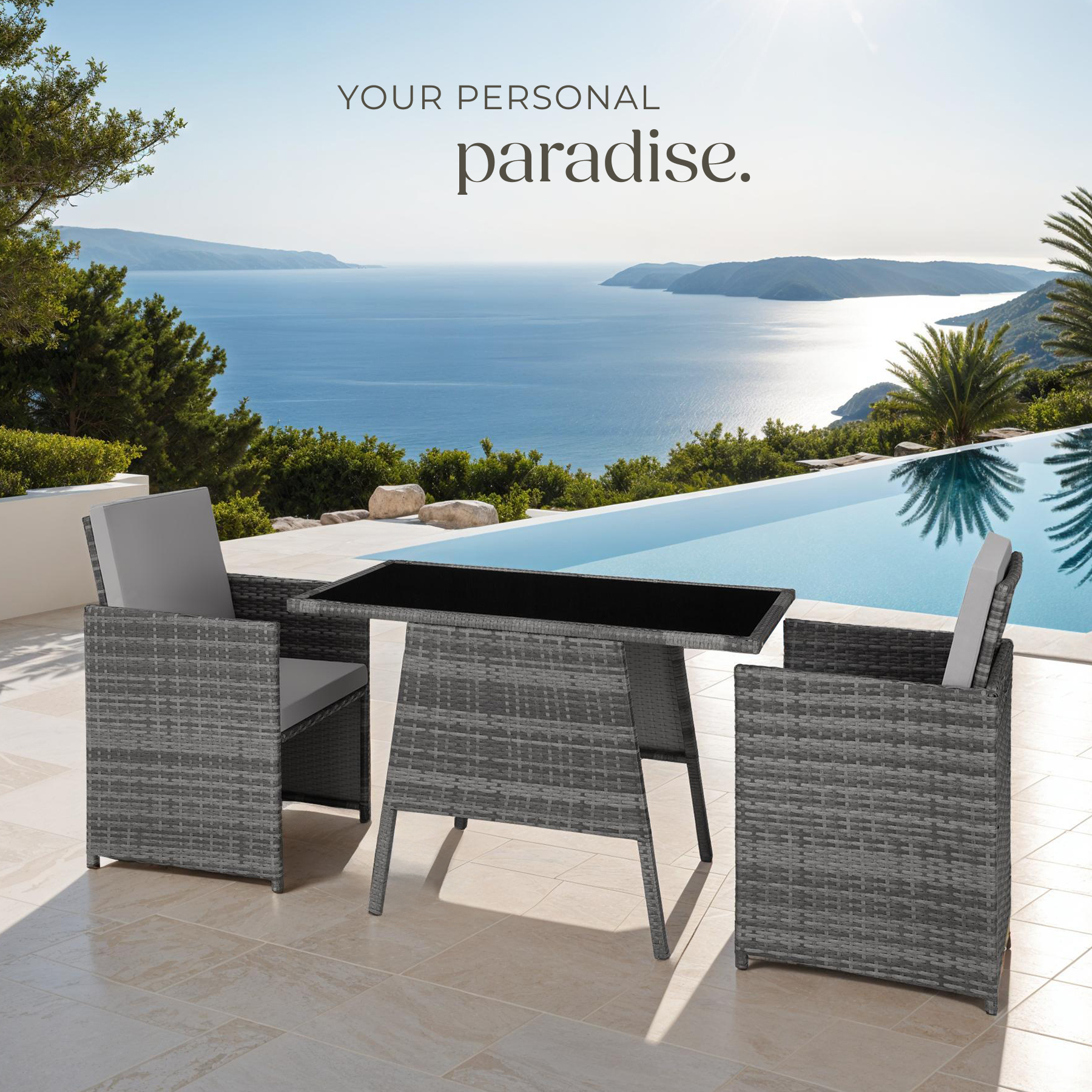 Garden bistro set in rattan | 2 chairs, 1 table | Outdoor Compact Furniture - Picture 21 of 49