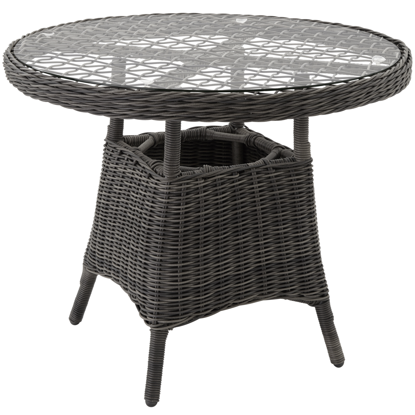 Aluminium Rattan Gartentisch mit Glasplatte 91x73,5cm - grau - Rattanmöbel von tectake