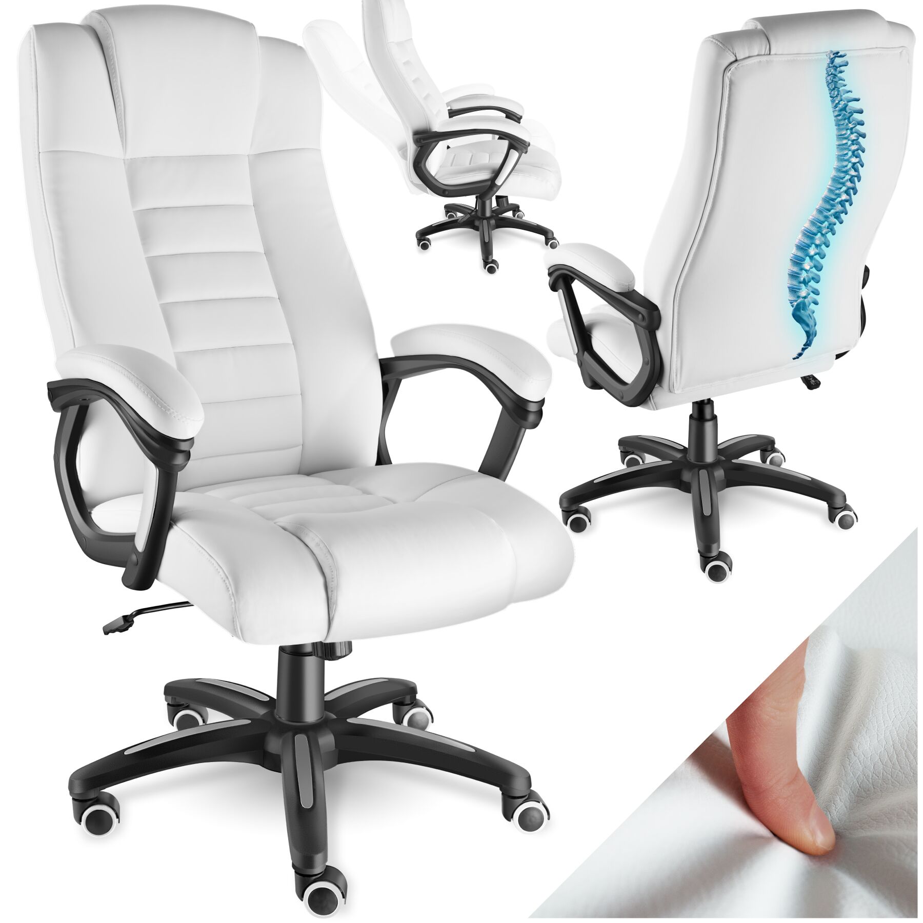 Sedia lussuosa da ufficio in similpelle - bianco | tectake