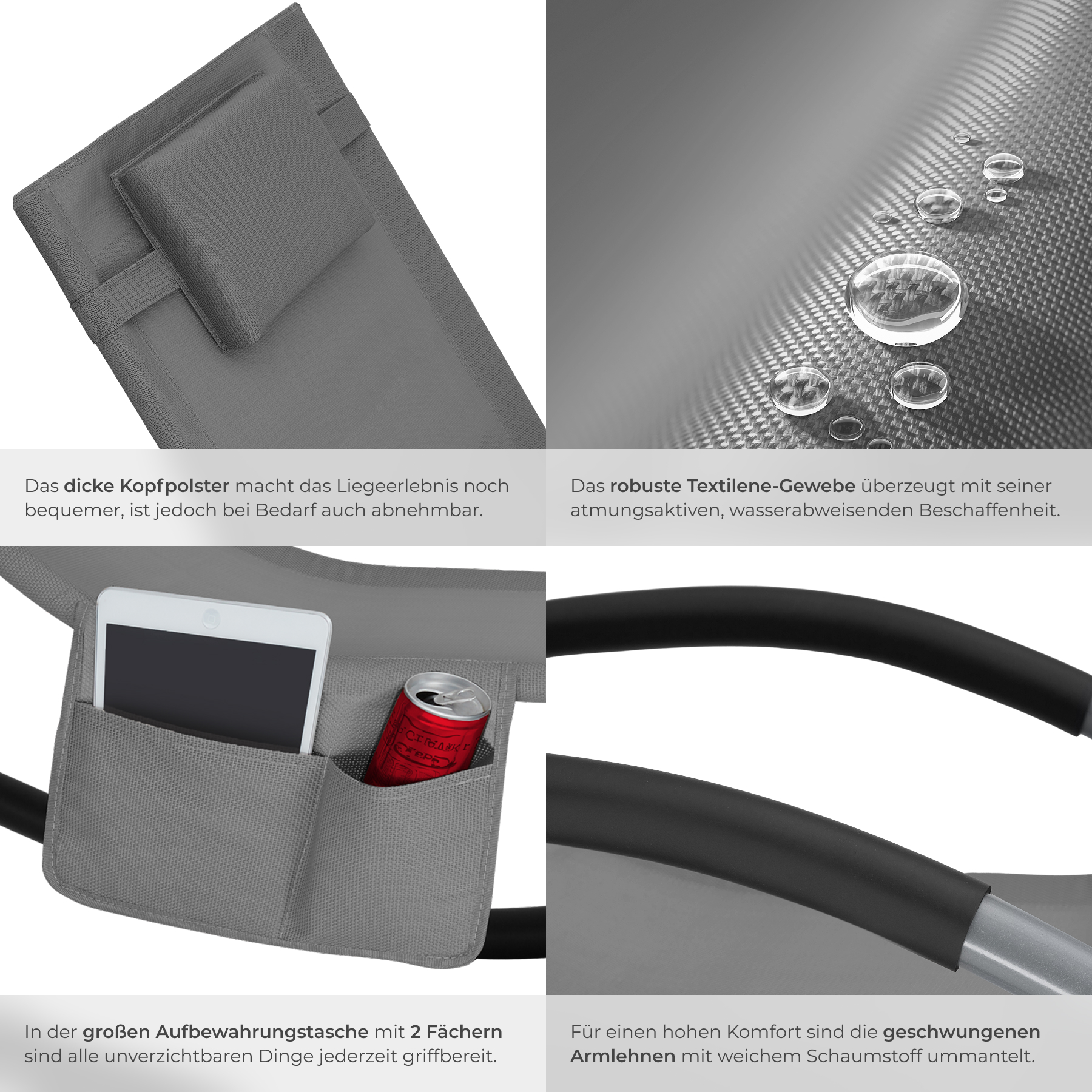 Liege Schwingfunktion Armlehne Sonnenliege Gartenliege Strandliege Outdoorliege