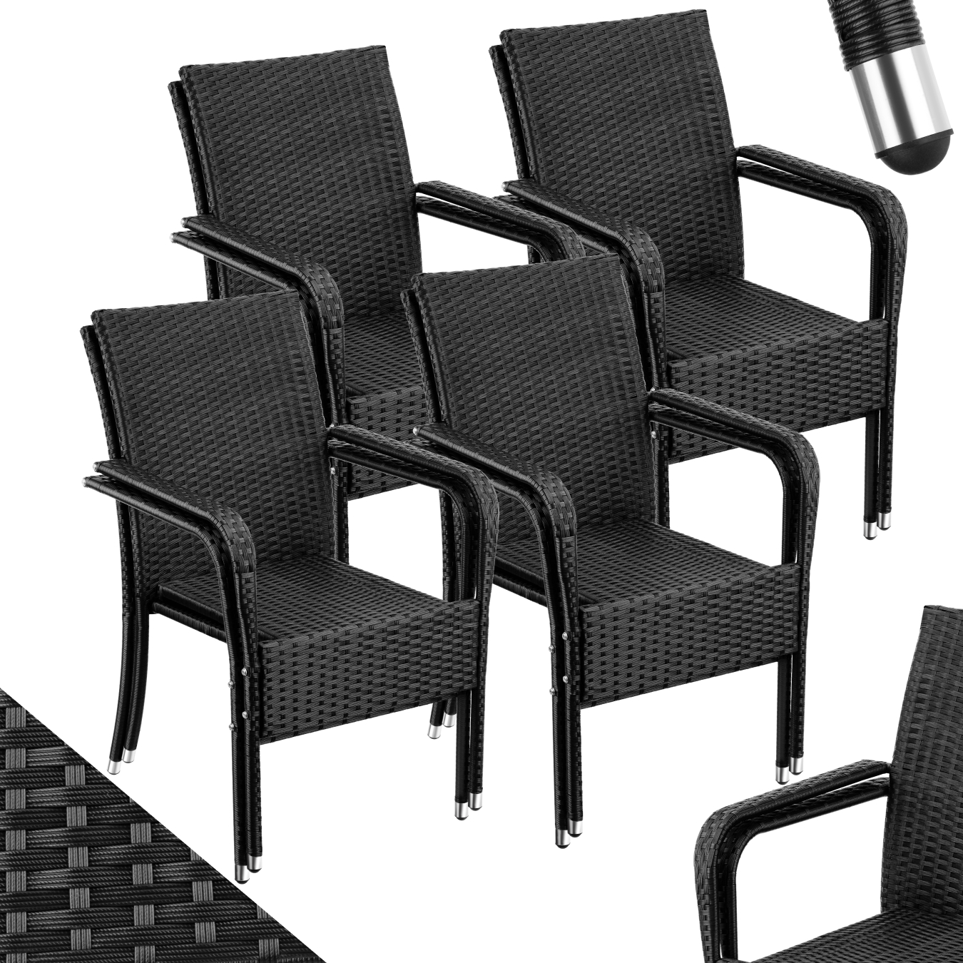 Rattan Garden Chair Girona - polyrattan & steel, weather & sun resistant, stackable - Set of 8