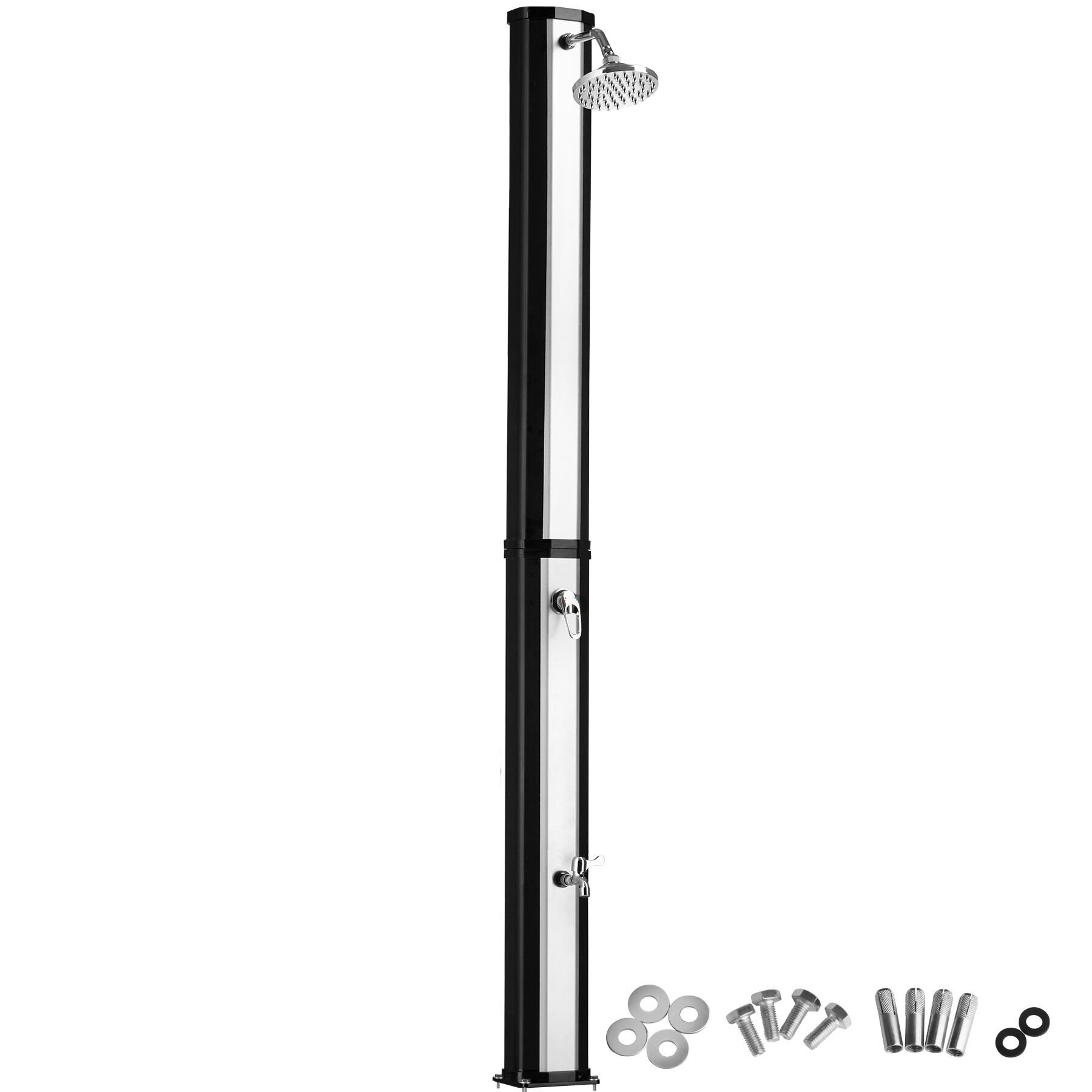 Solar Shower Ofanto - 35 litre, warm water, rain shower head, including tap - black/silver | tectake