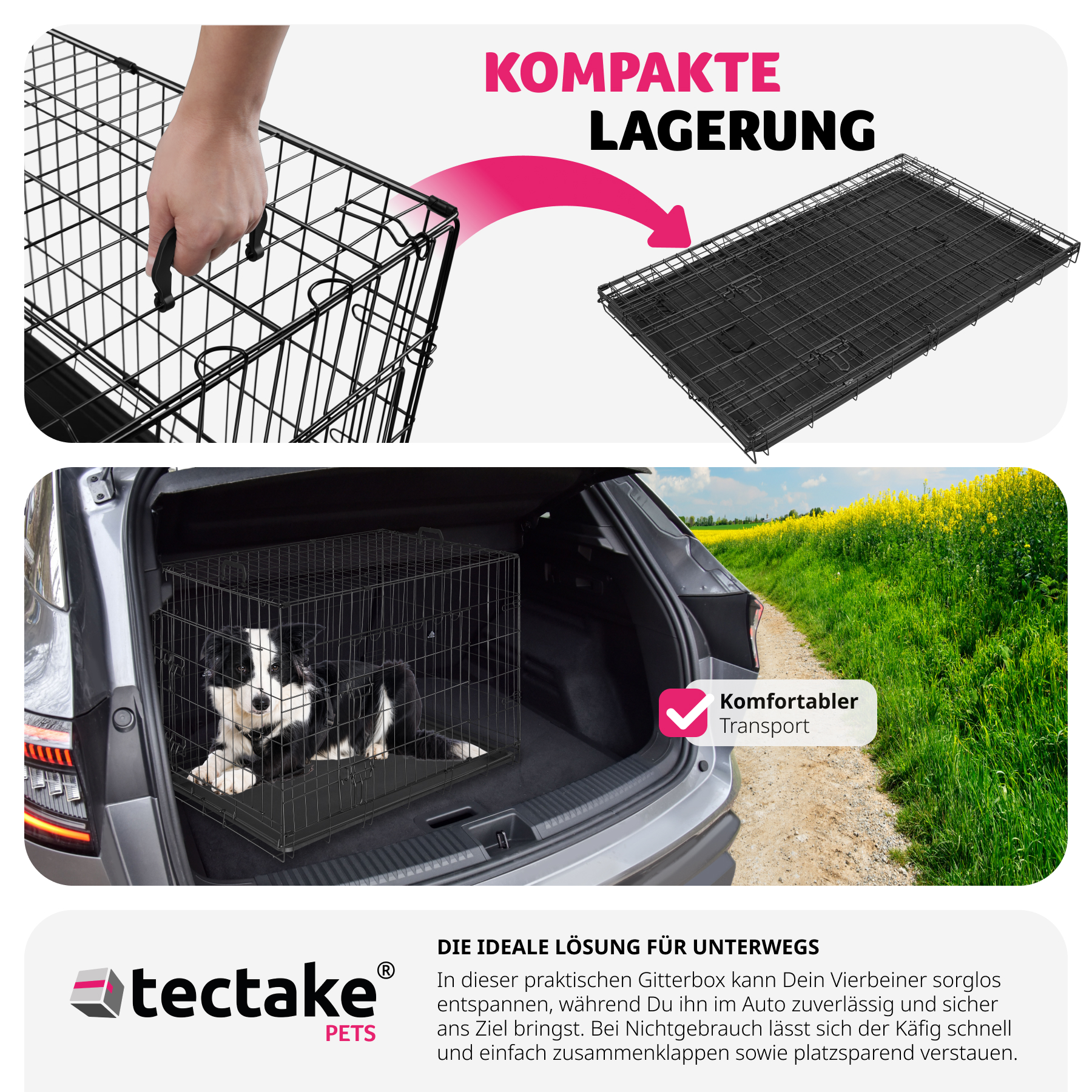 Hundekäfig Klappbar Hundebox mit 2 Türen Transportbox Gitterkäfig Transportkäfig