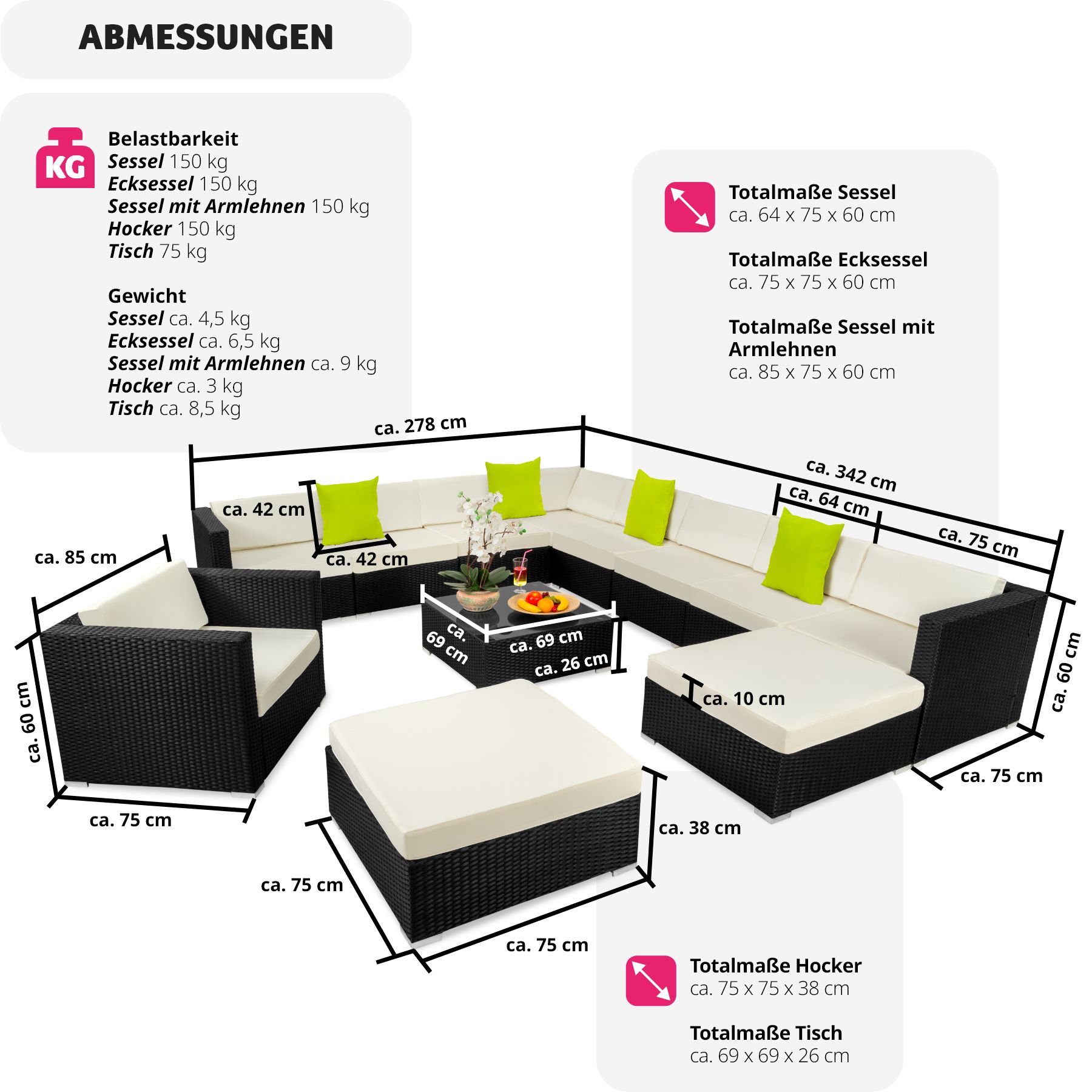 XXL Polyrattan Lounge Sitzgruppe Alu Gartenset Gartenmöbel Couch Sofa Garnitur 