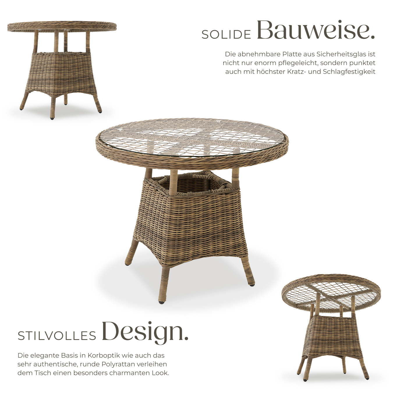 Gartentisch rund 90 cm Polyrattan Beistelltisch Alu Geflechttisch Garten Balkon