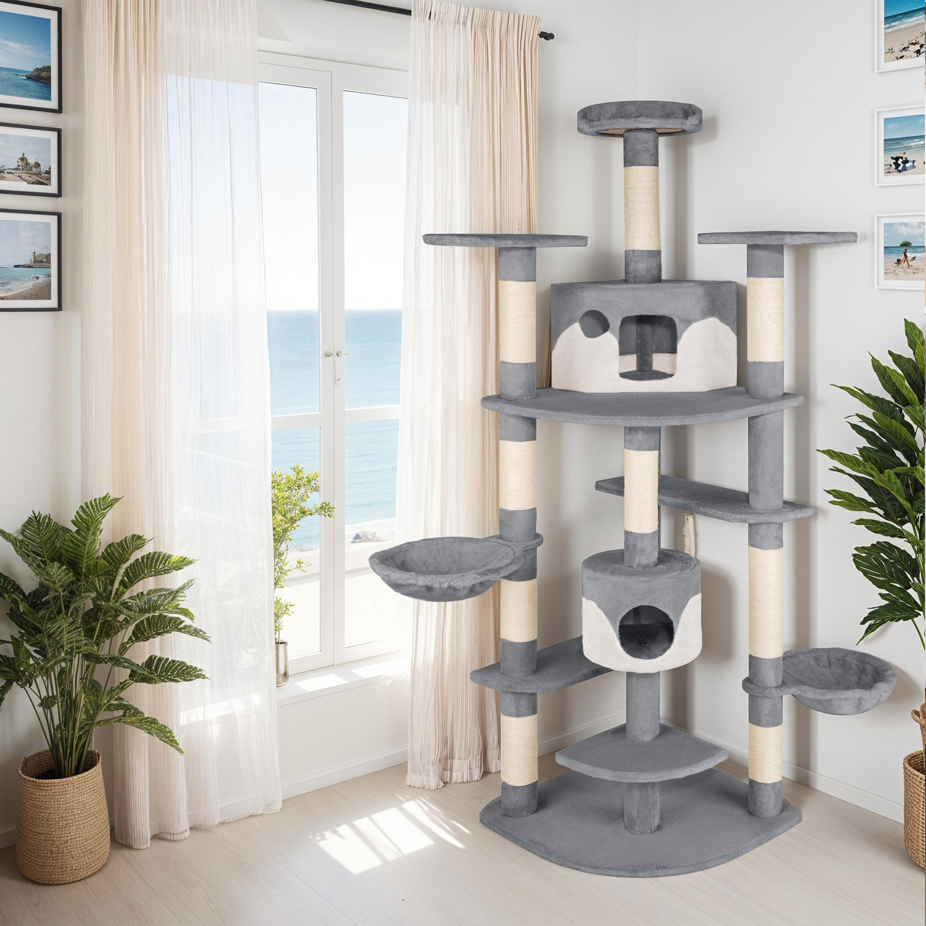 Kratzbaum XXL Katzenbaum Sisal große Katzen Kletterbaum 204 cm Katzenkratzbaum - Afbeelding 24 van 37