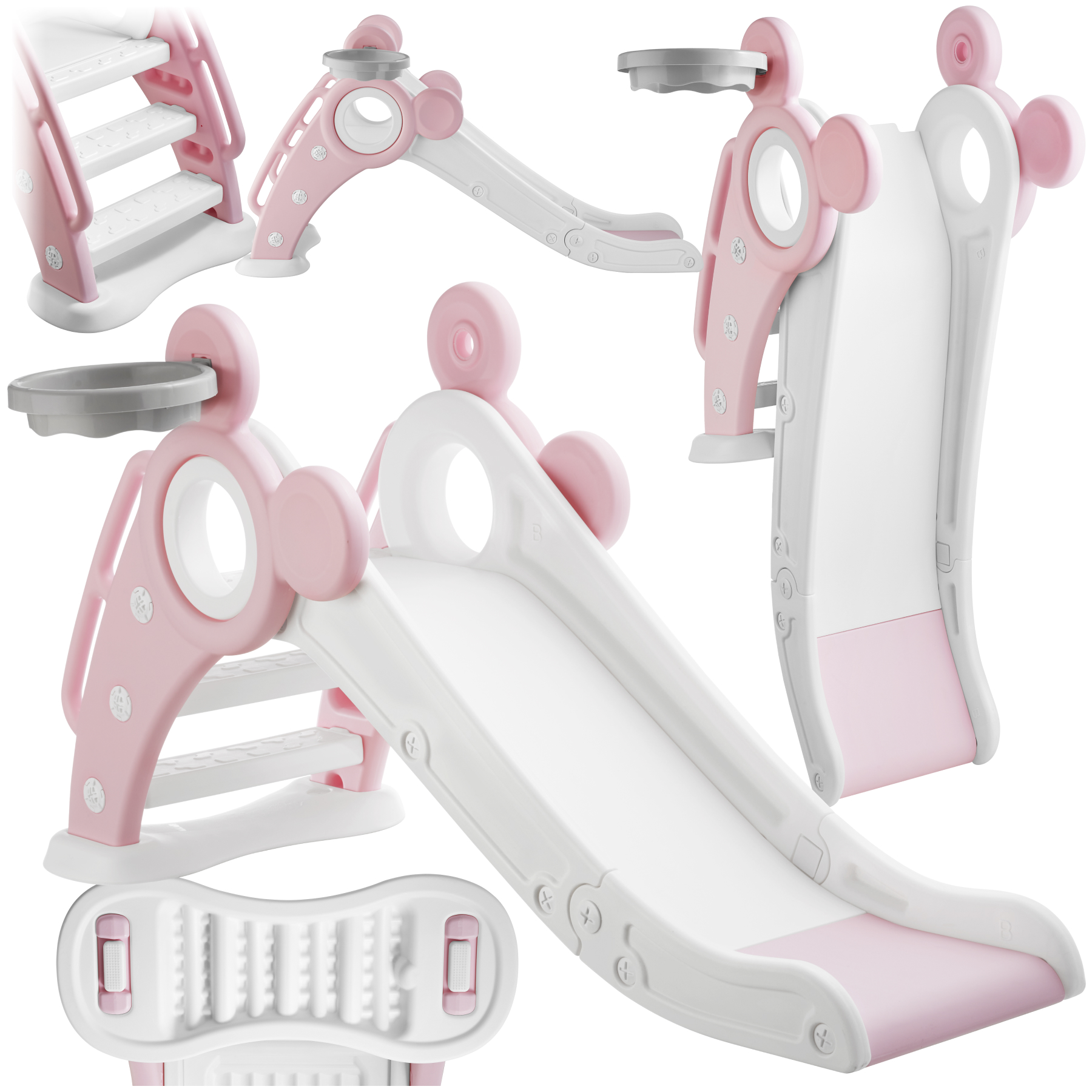 Kinderrutsche, ab 2 Jahren, mit Basketballkorb, In- und Outdoor - pink | tectake