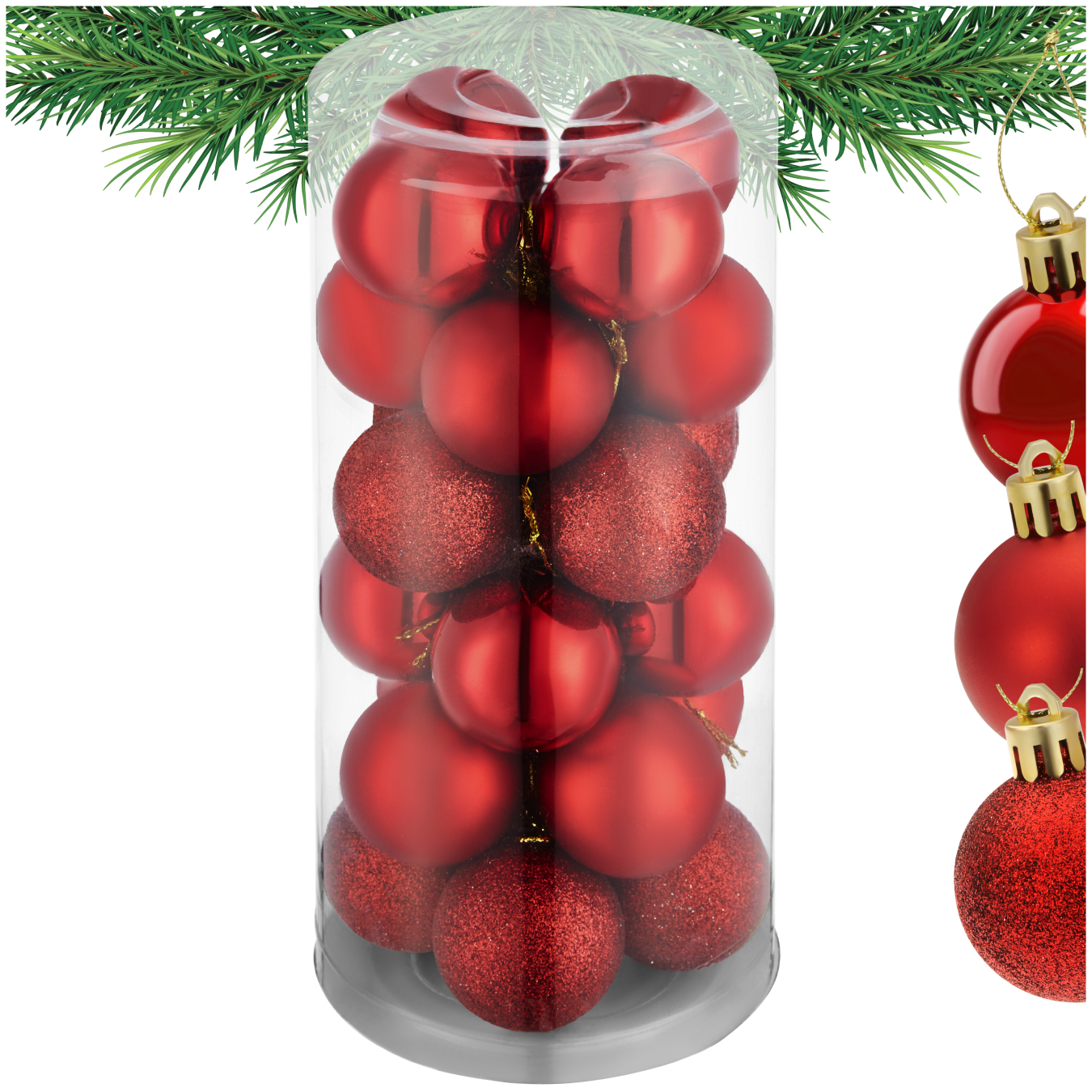 Lot de 24 boules de Noël rouges - rouge