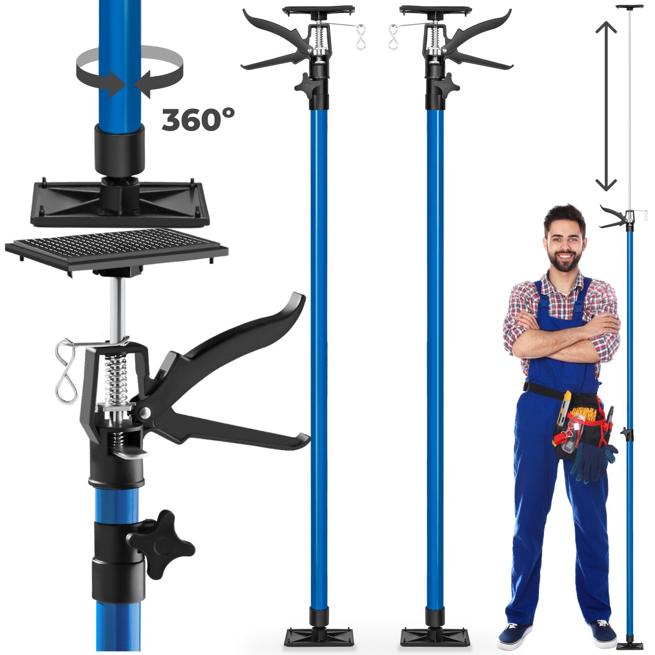 2 plafondsteunen 115 tot 290 cm - blauw