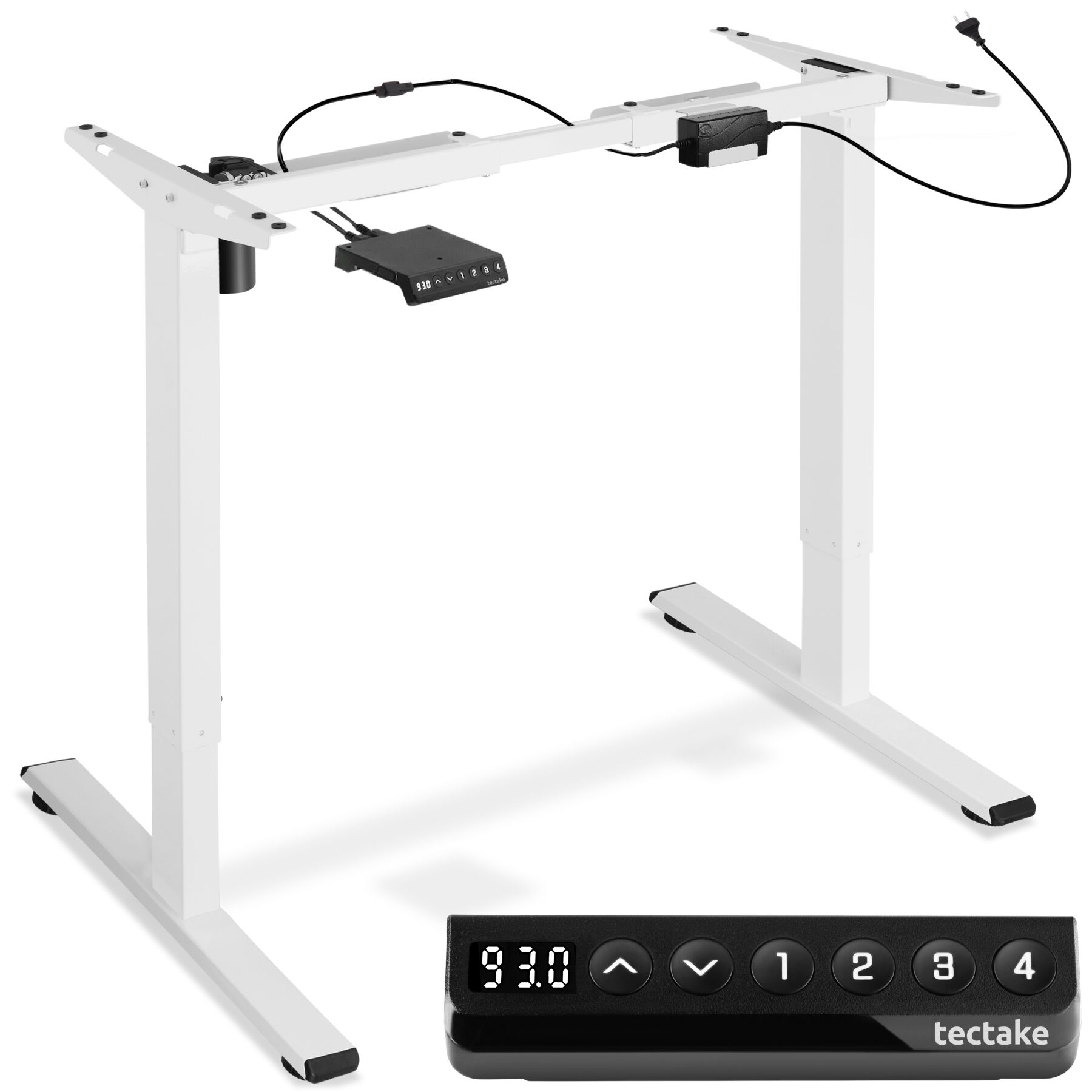 Cadre de bureau assis debout réglable en hauteur électriquement 85-129x65x71-121cm - blanc | tectake