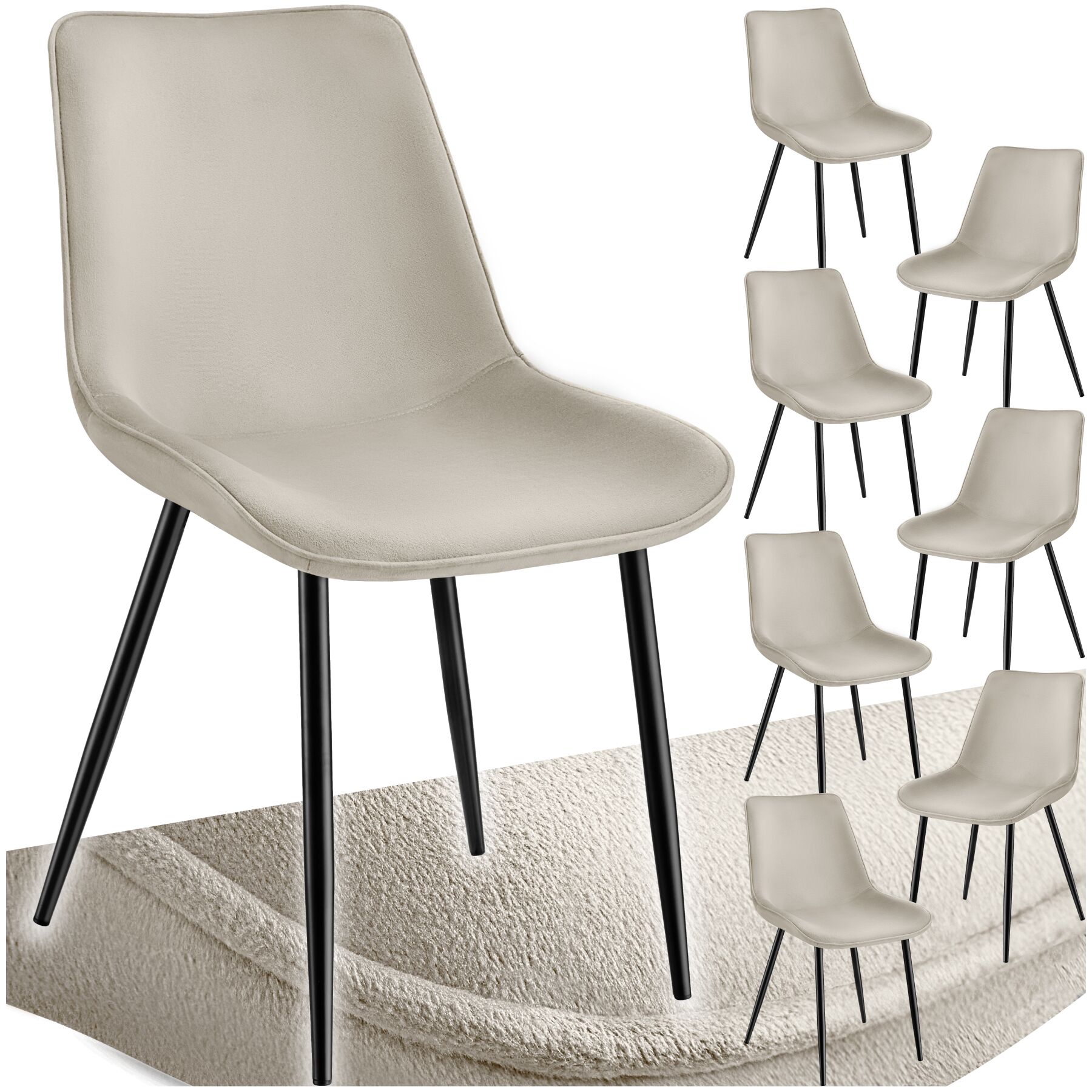 Set Stuhl Monroe Samtoptik - creme, 8er Set