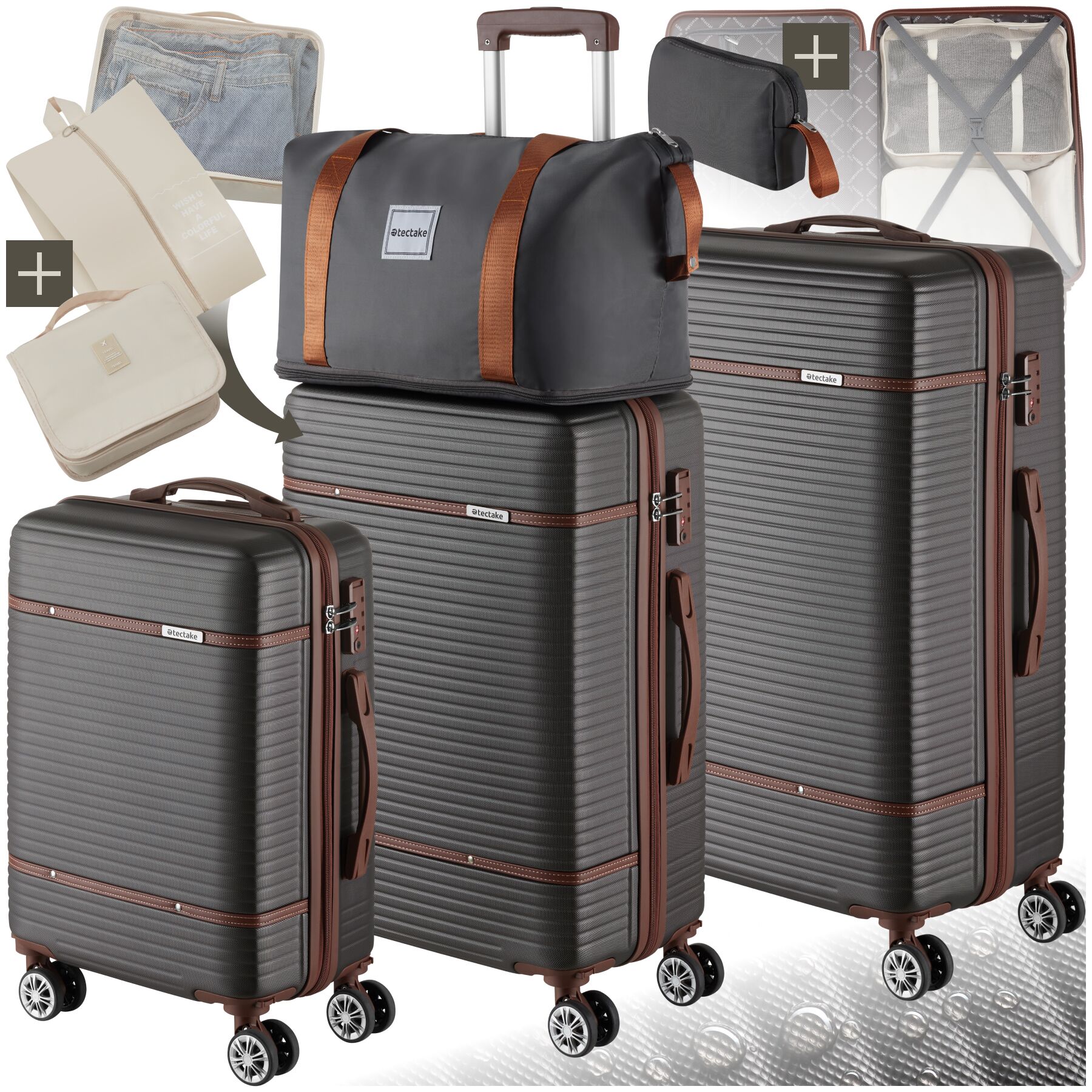 Set di valigie da viaggio Madison, 13 pezzi, lucchetto TSA - antracite | tectake