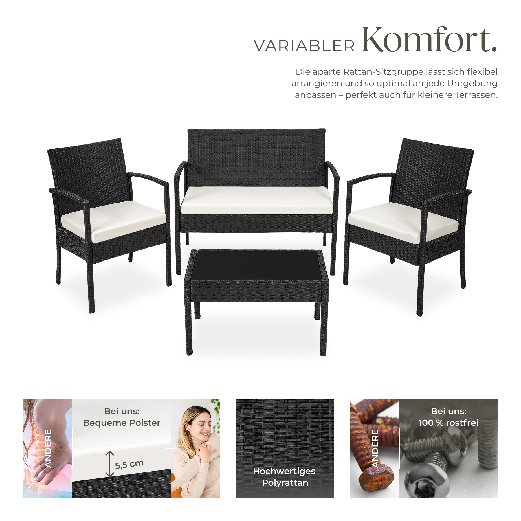 Polyrattan Gartenmöbel Sitzgruppe Lounge Alu Gartenganitur Essgruppe mit Tisch