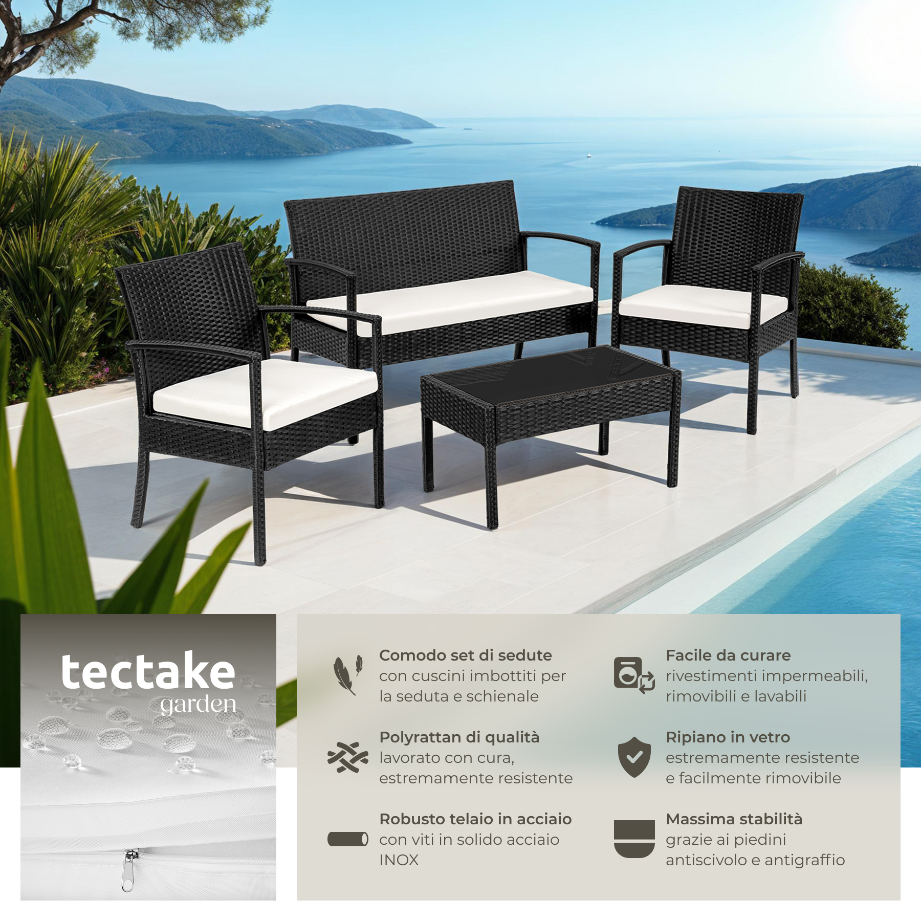SET DI MOBILI RATTAN SINTETICO POLYRATTAN 2 POLTRONE DIVANO E TAVOLO GIARDINO nu - Foto 13 di 67