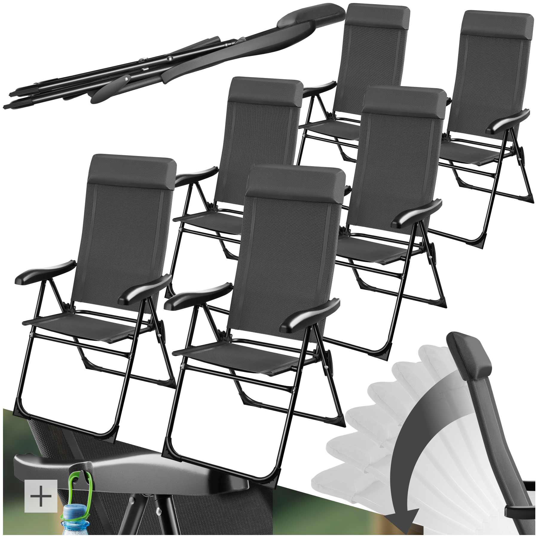 Chaise de camping pliable MÜRITZ en aluminium avec appui-tête - Lot de 6 | tectake
