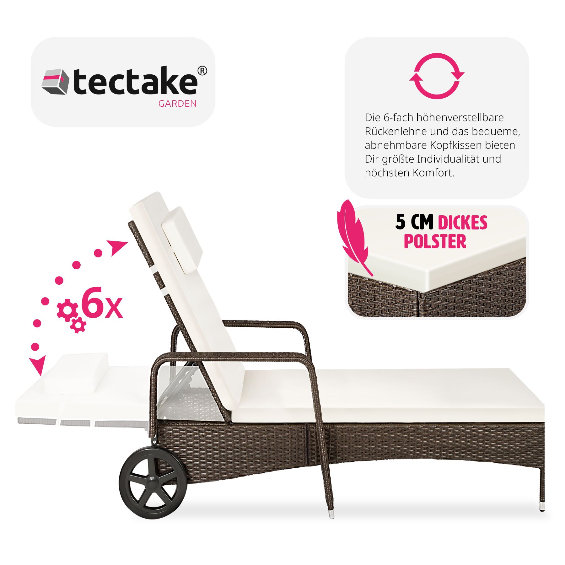 Sonnenliege klappbar Gartenliege Polyrattan Liegestuhl Strandliege robust 200 cm - Bild 101 von 145