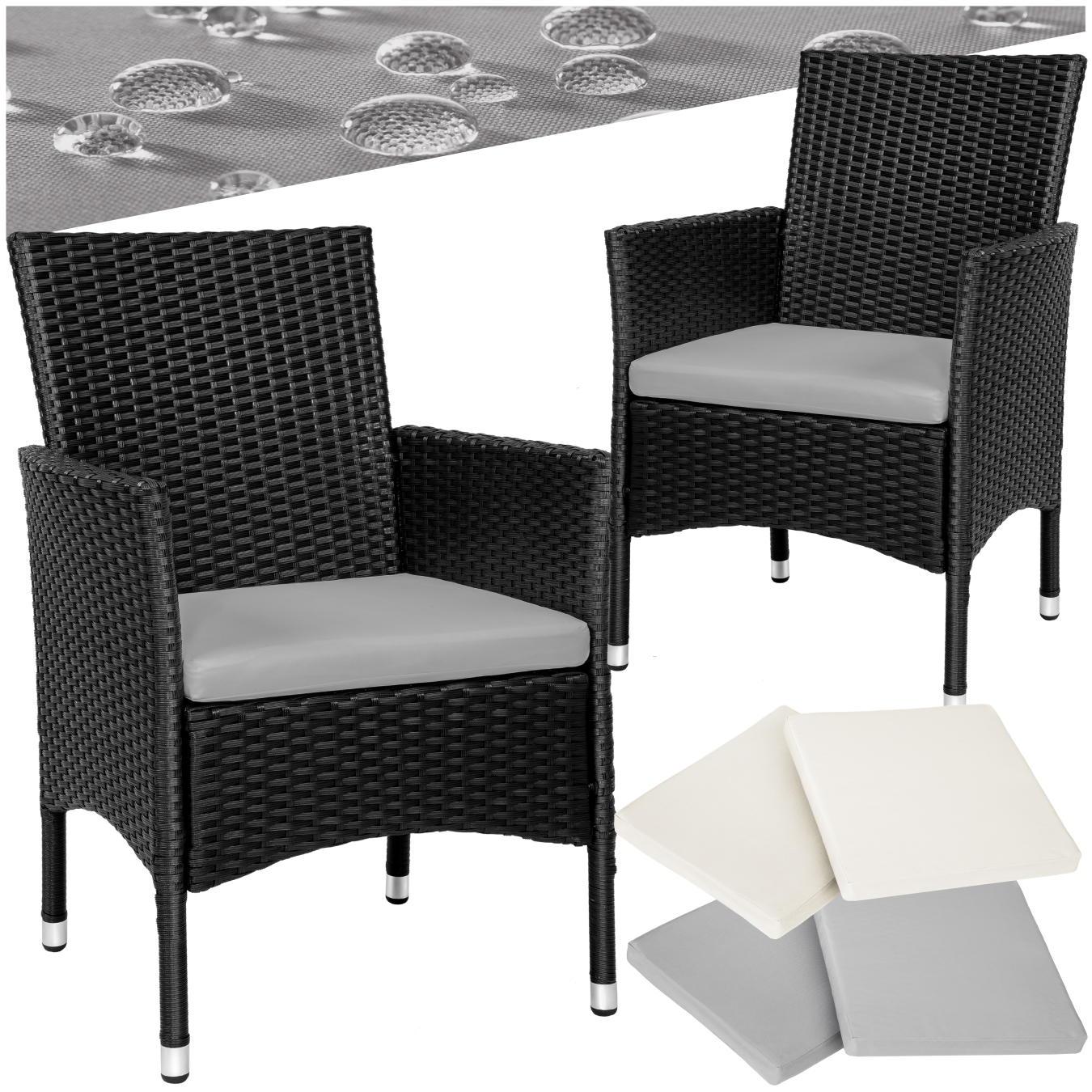 2er Set Poly Rattan Gartenstuhl Stuhl Sessel Hochlehner Kissen 2 Bezüge