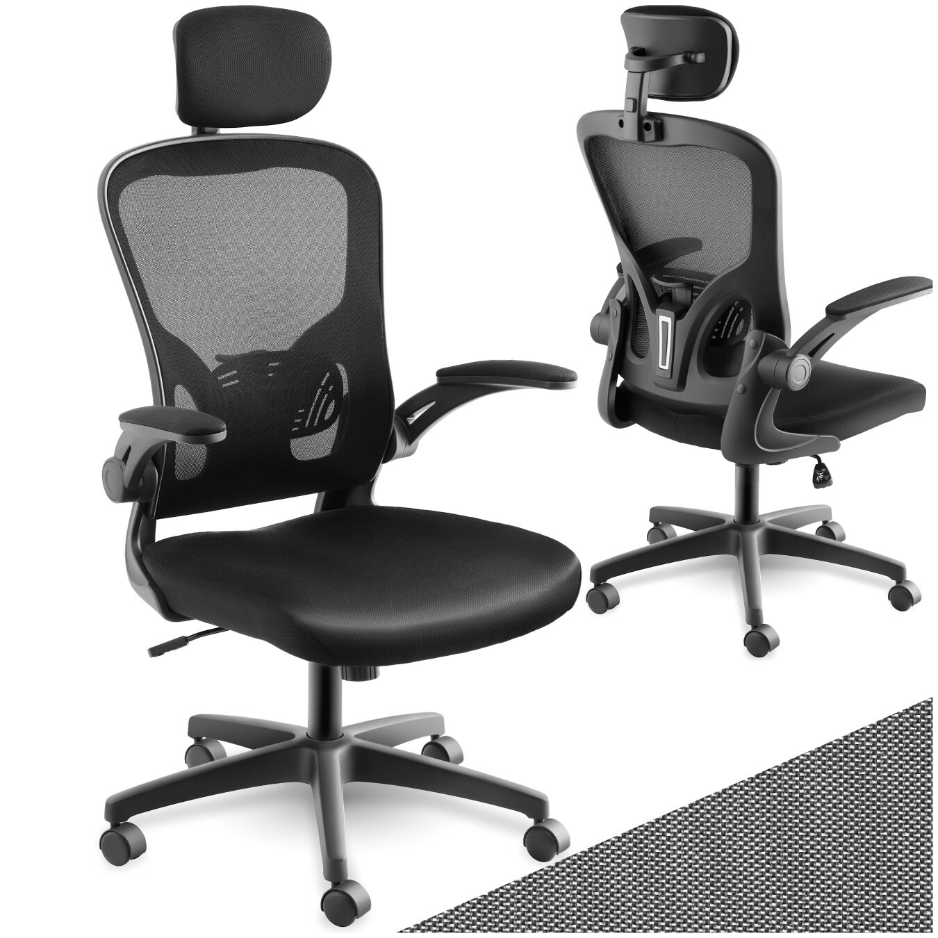 Fauteuil de bureau Arges ergonomique avec appuie-tête réglable - noir | tectake