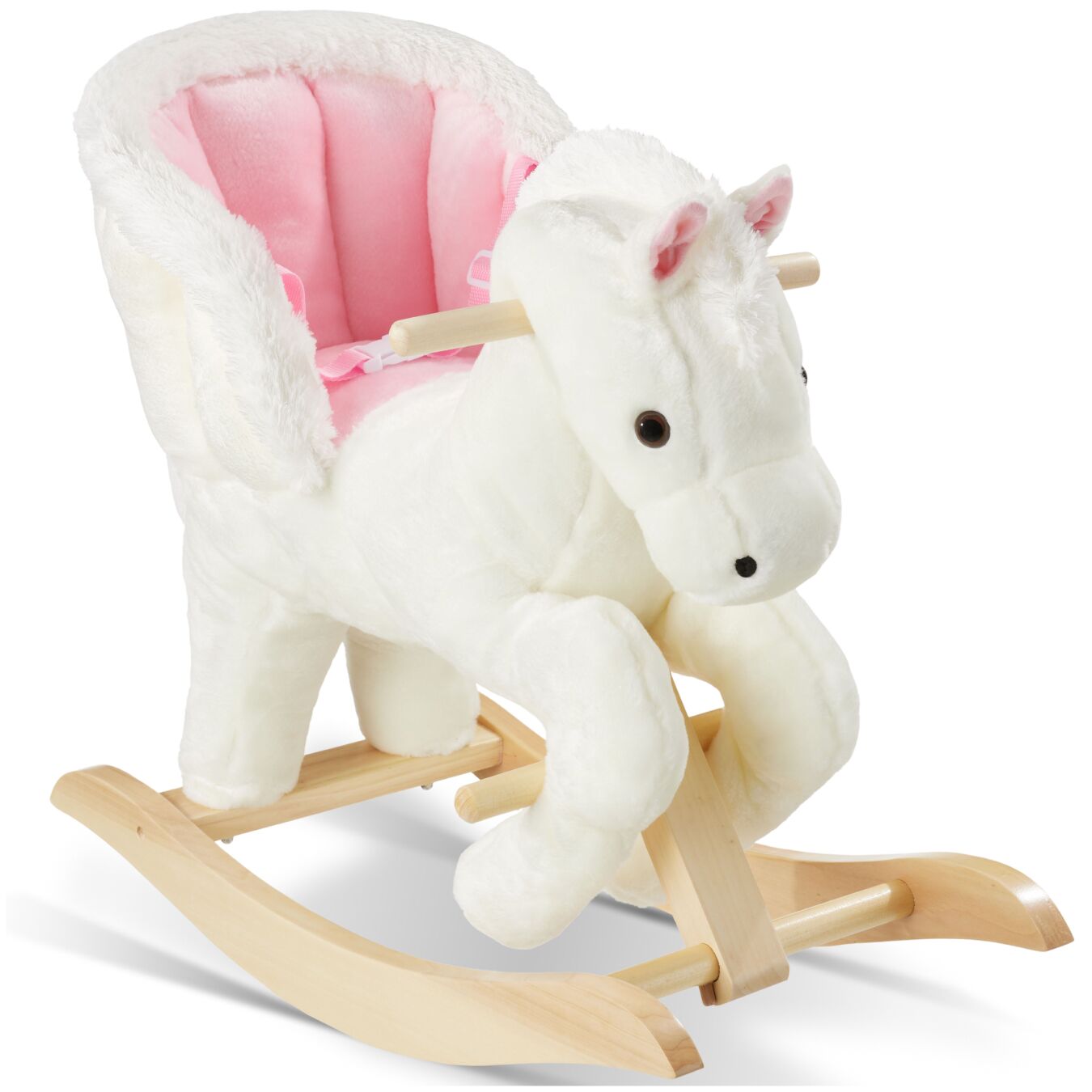 Rocking Horse Pegasus - wooden rocking horse with plush cover, from 18 months - pink/white | tectake