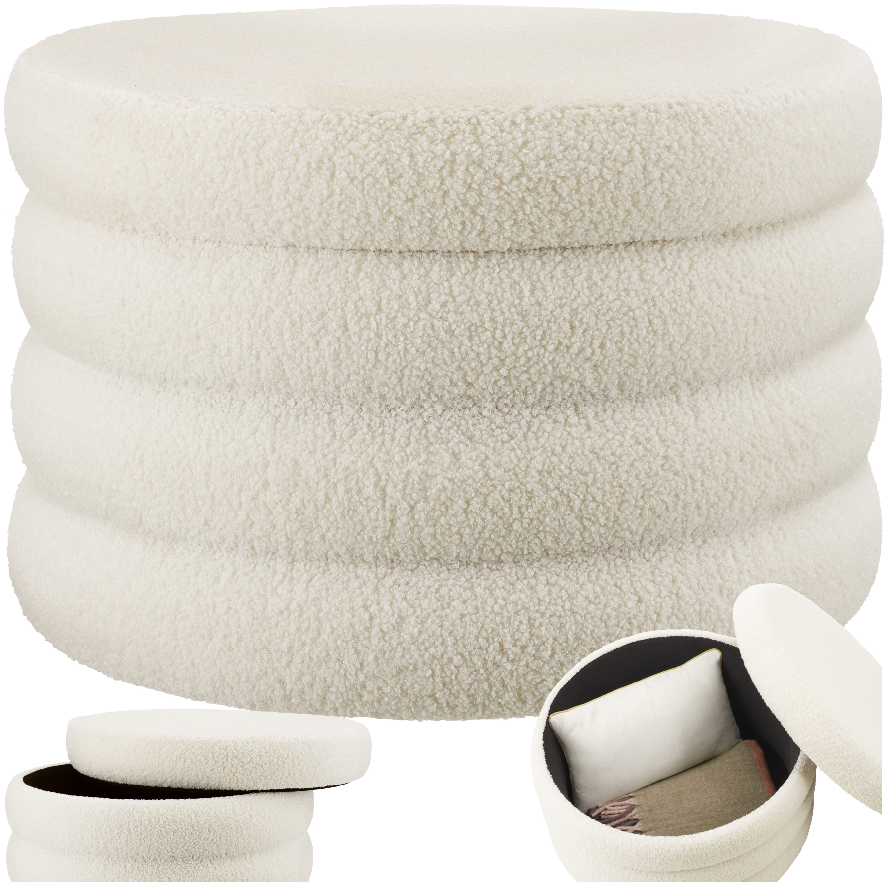Sitzhocker Altu XL, gepolstert, Stauraum - Bouclé creme-weiß von tectake