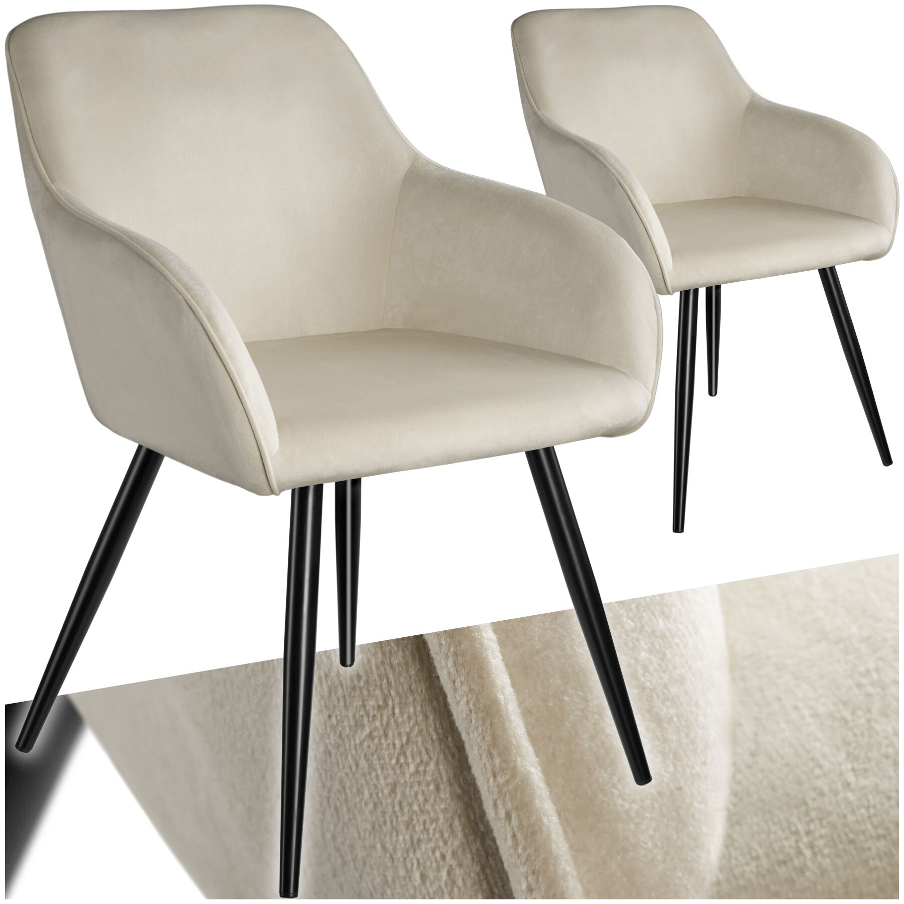 Esszimmerstuhl Marilyn Samtoptik, schwarze Stuhlbeine - creme/schwarz, 2er Set