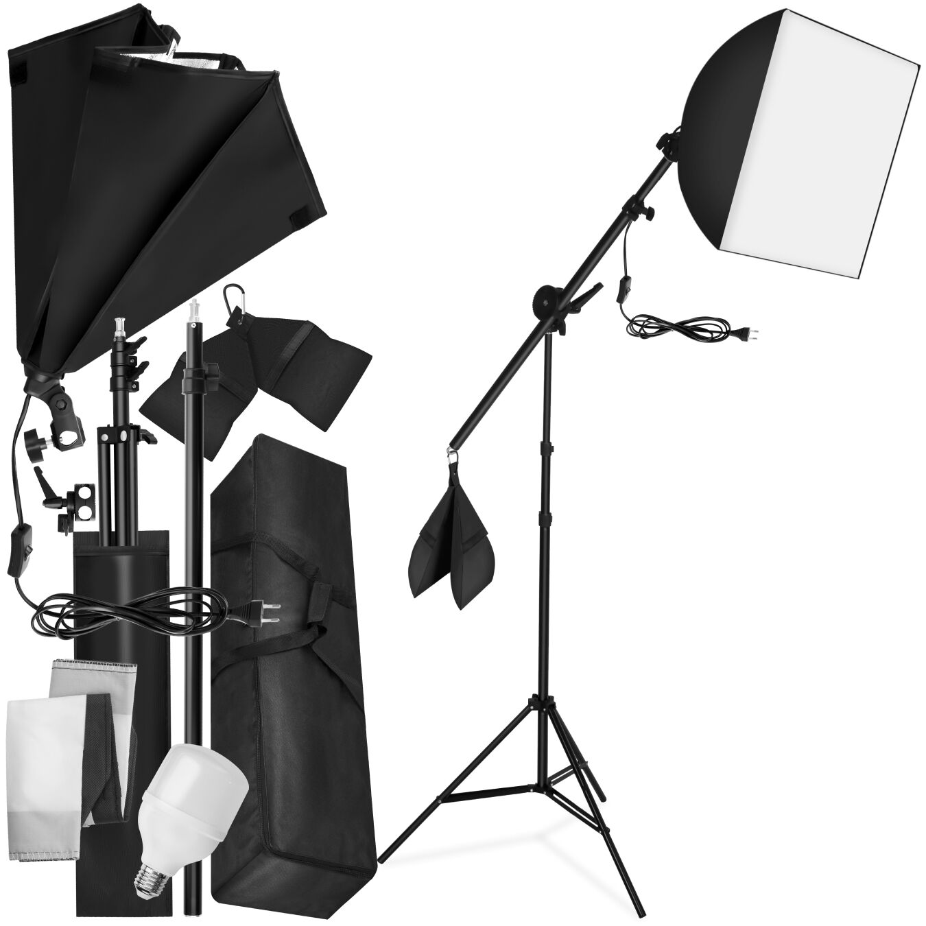 Aluminium studiolamp met softbox, statief en tas - zwart | tectake