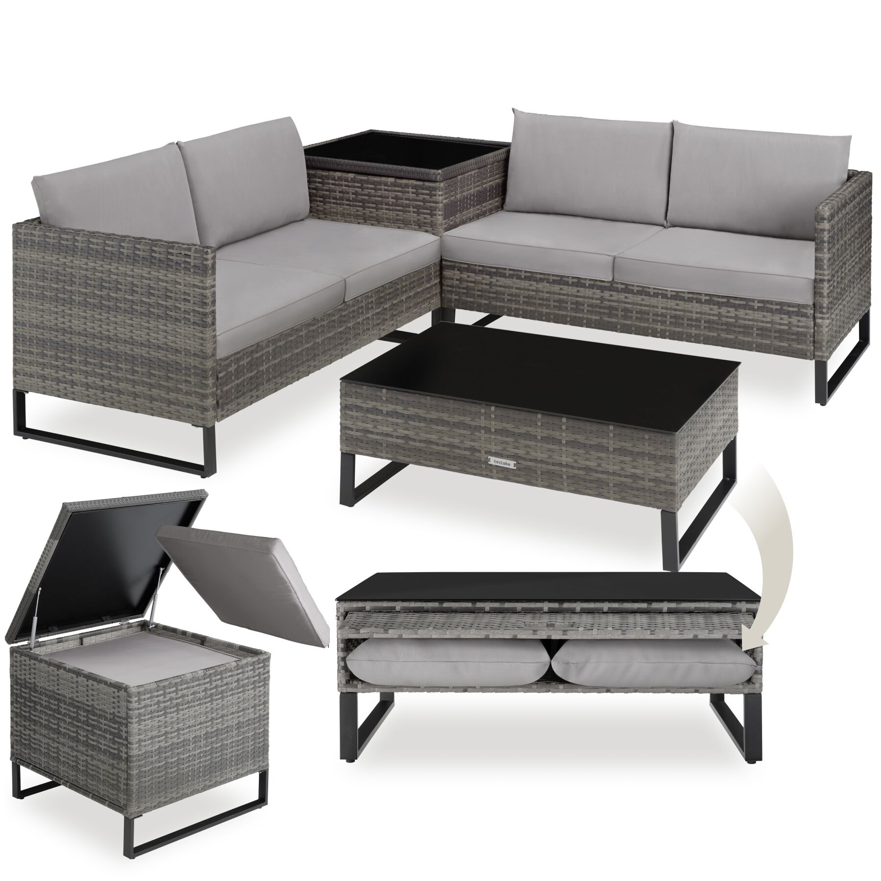 Wicker loungeset Ostuni - grijsgevlekt/grijs | tectake