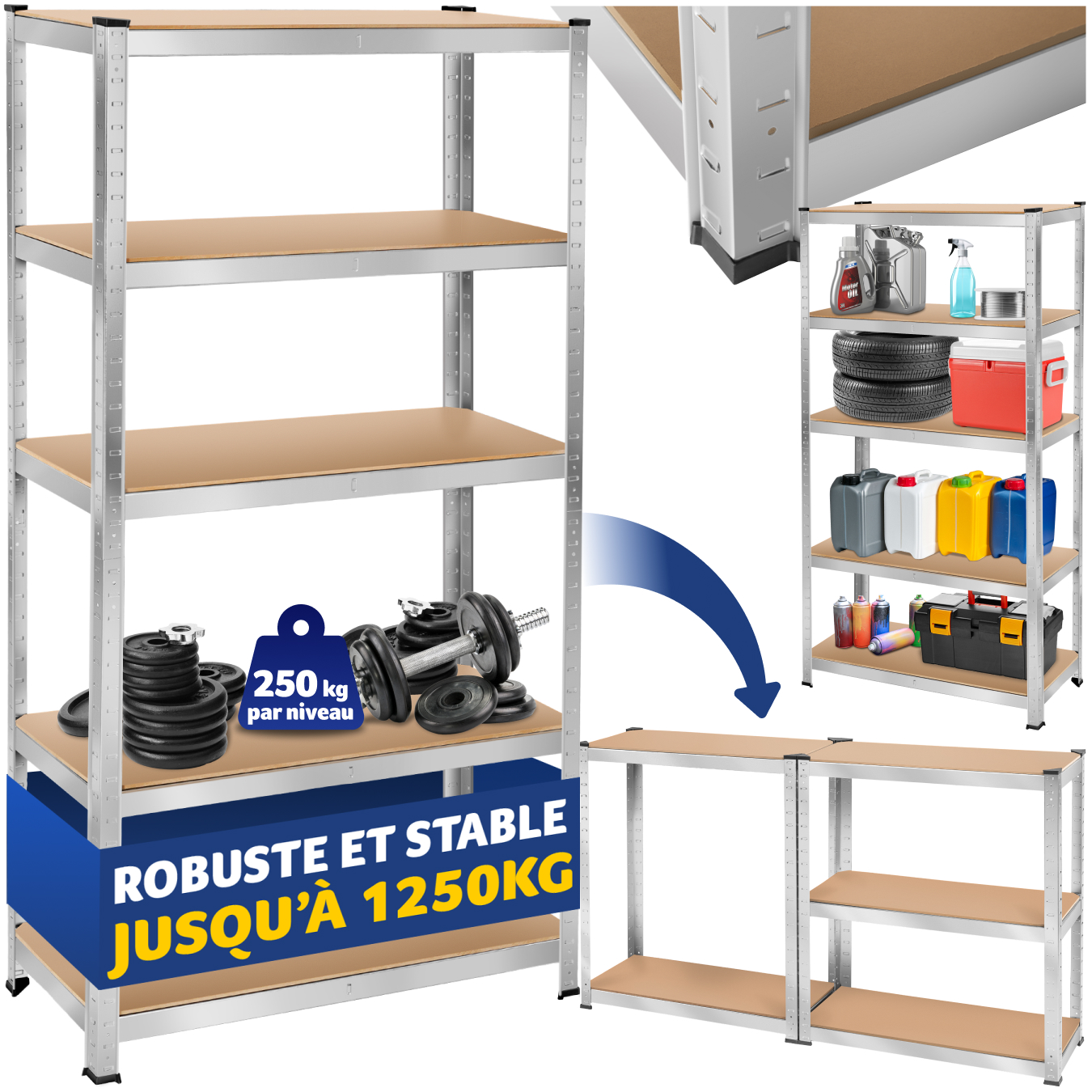 Tectake Gmbh Argent Étagère Robuste Pour Charges Lourdes - 180 X 90 X 40 Cm, 1250 Kg