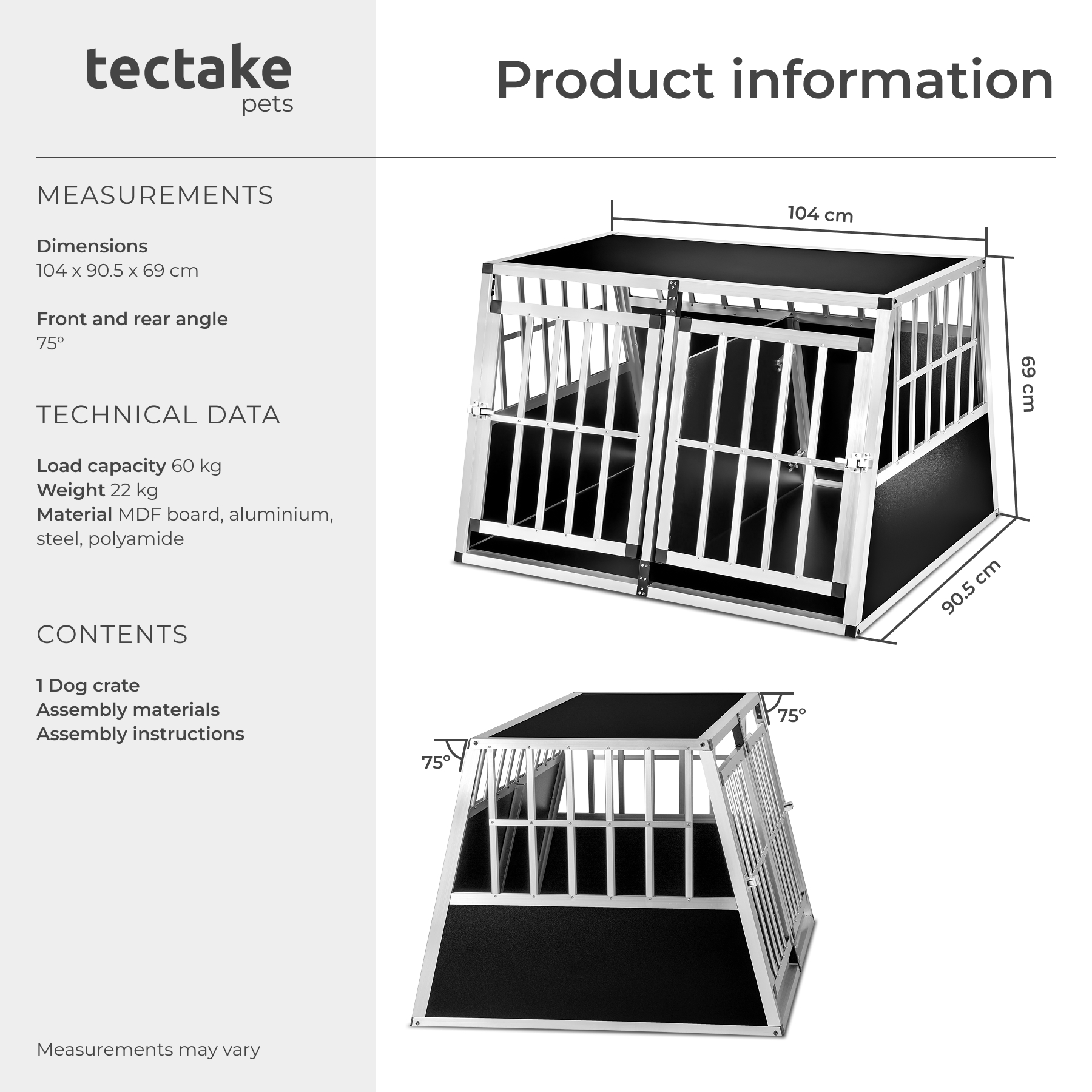 Dog Crate Travel Box Car Transport XXL Double Cage Lockable Angled Walls Pen - Picture 19 of 25