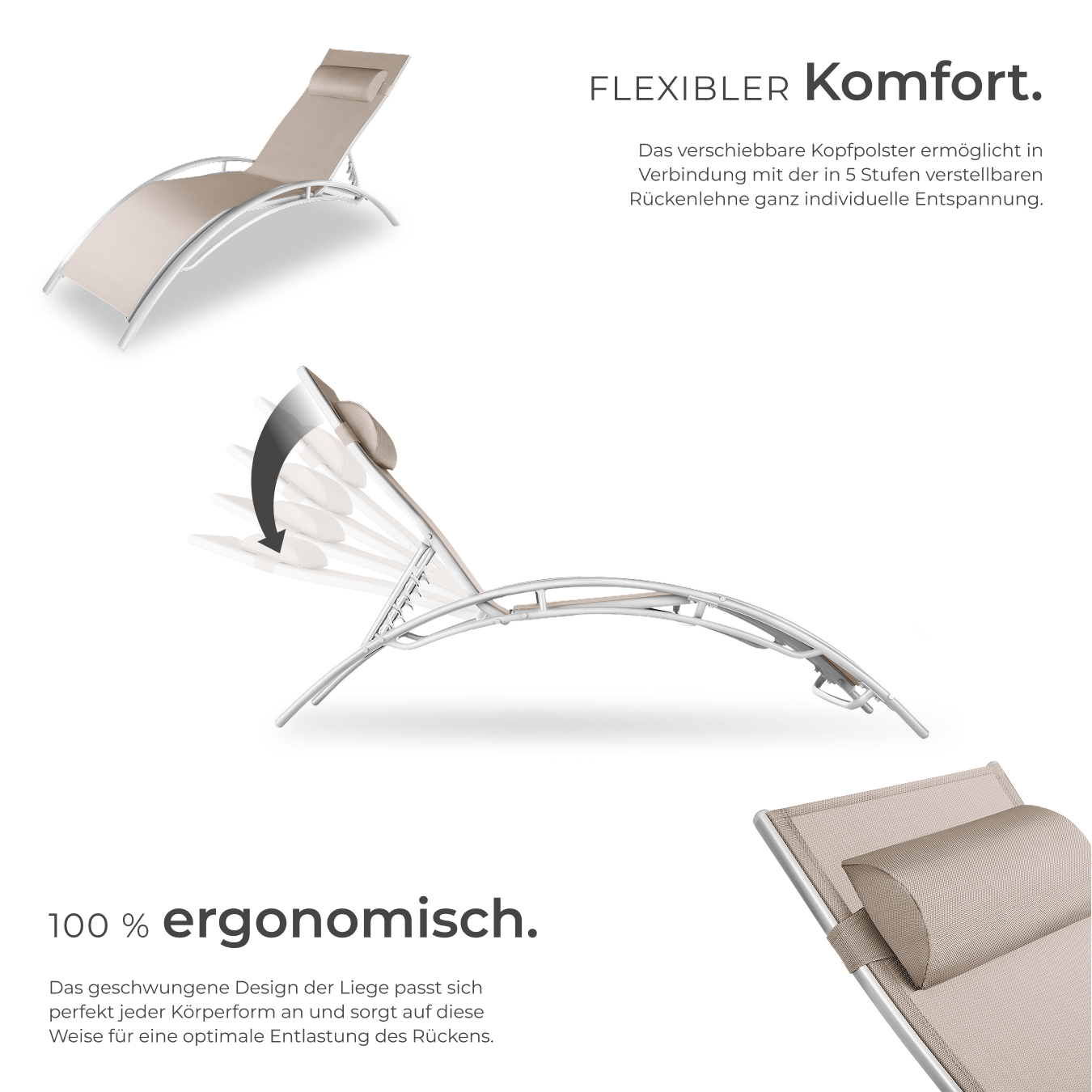 Sonnenliege Aluminium 2er Set Liegestuhl Garten wetterfest 5-fach verstellbar