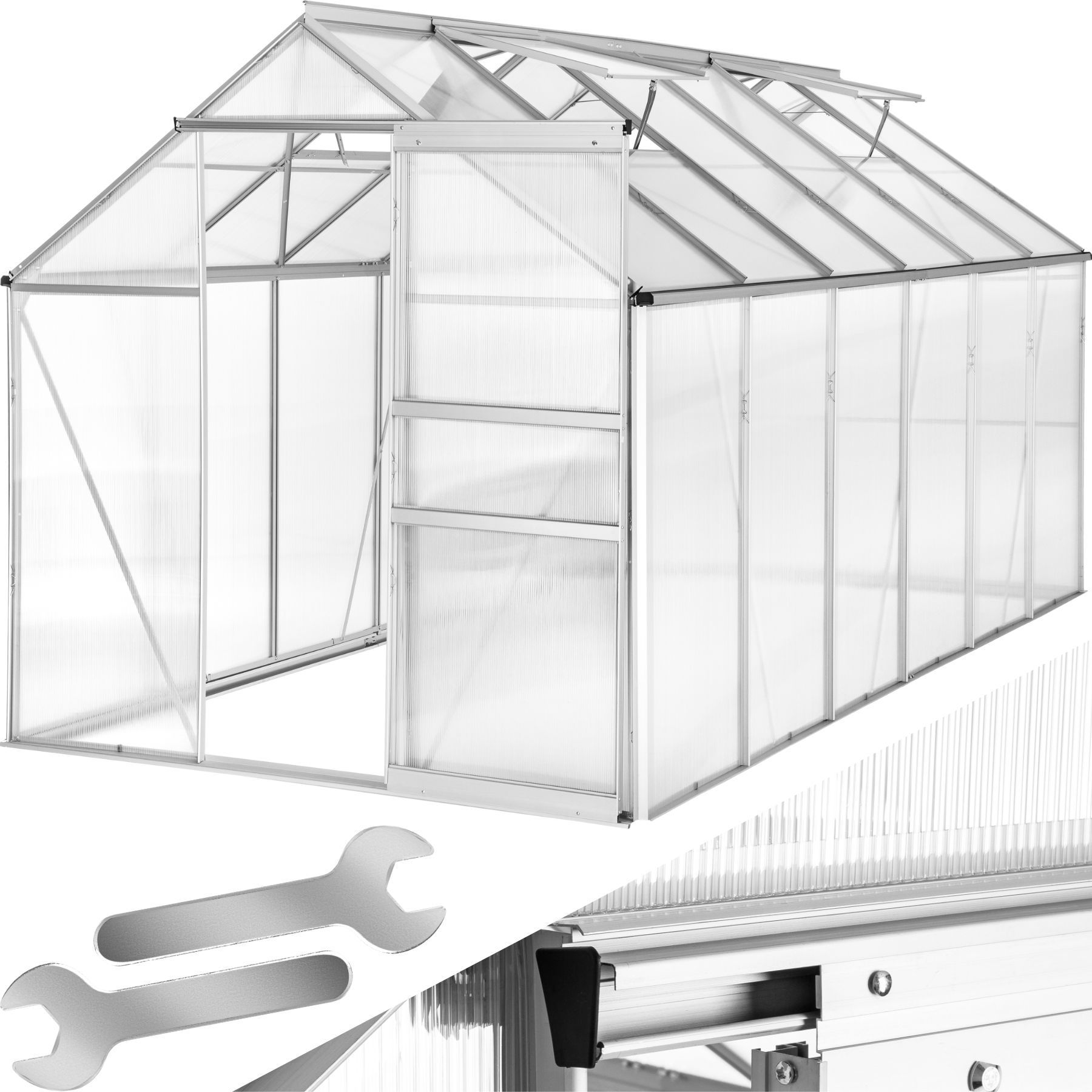 Szklarnia aluminiowa, odporna na promieniowanie UV, 185x375x195cm - przezroczysty