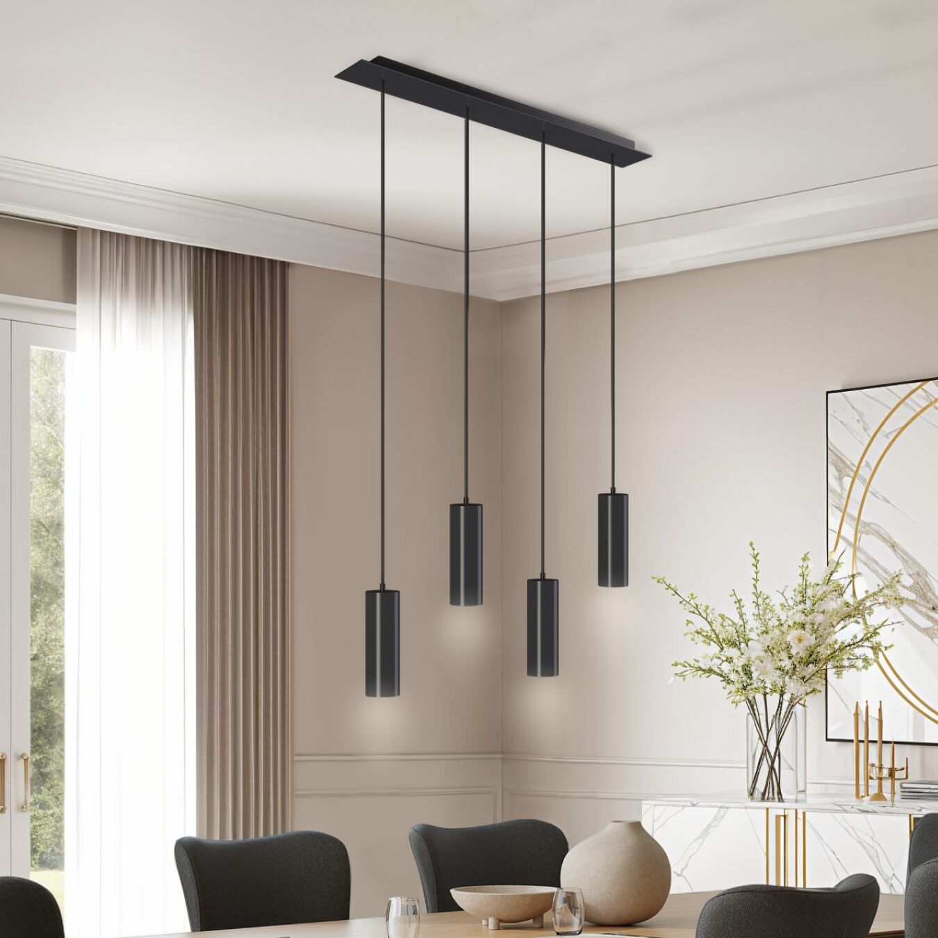 Ceiling Light Lumea - 4 pendant lights, length-adjustable cables - black