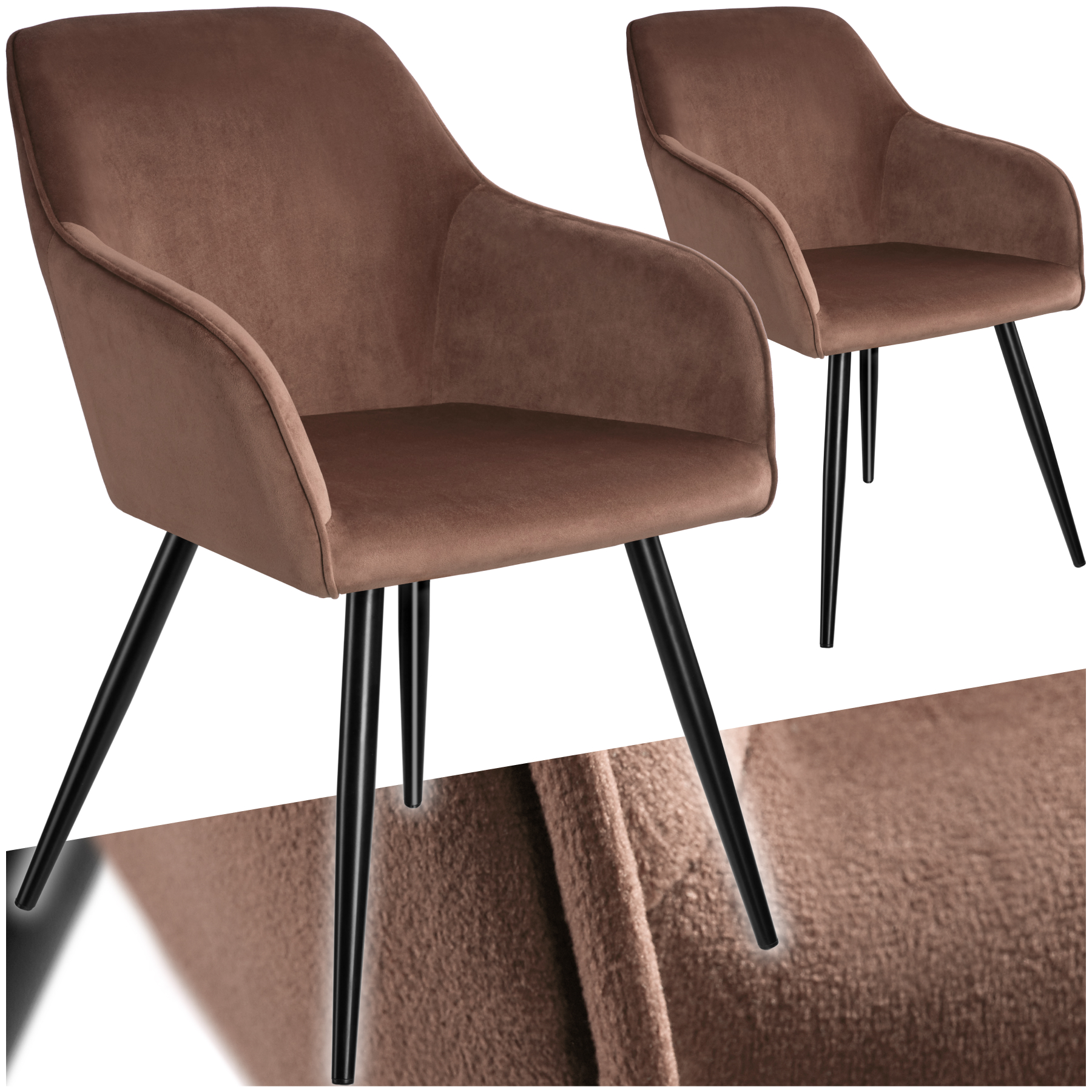 Esszimmerstuhl Marilyn Samtoptik, schwarze Stuhlbeine - braun/schwarz, 2er Set