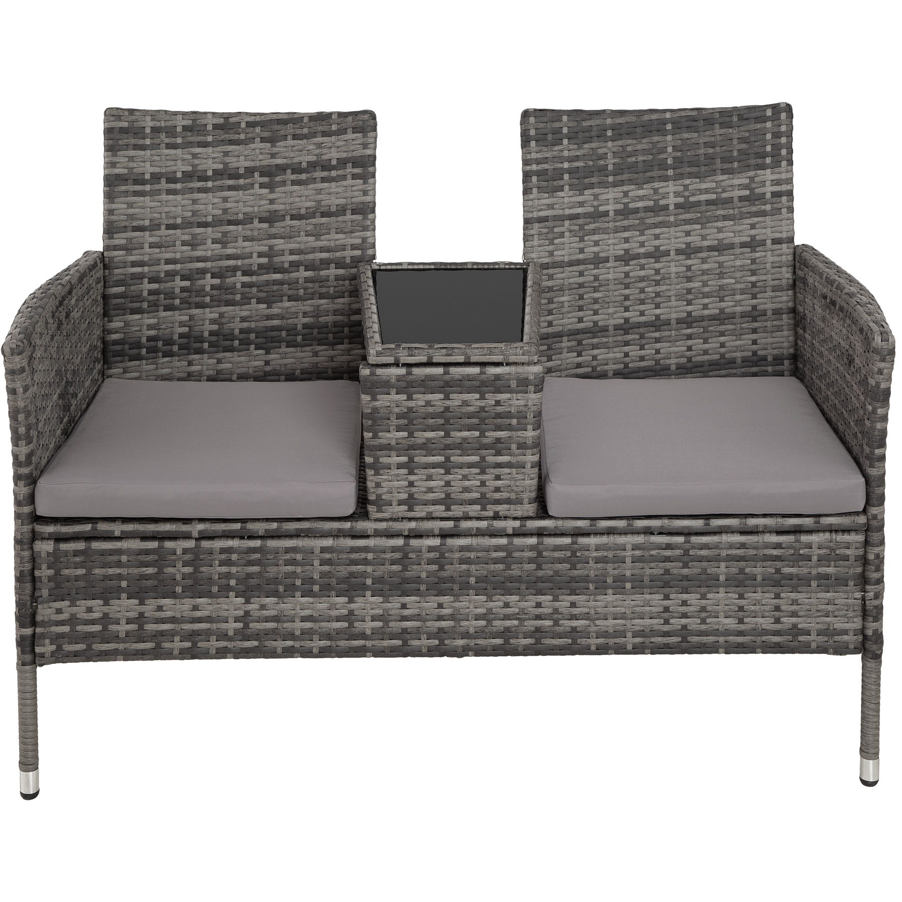 Poly Rattan Bench Glass Table Garden Furniture 2 Seats Wicker Patio Balcony New - Picture 16 of 81