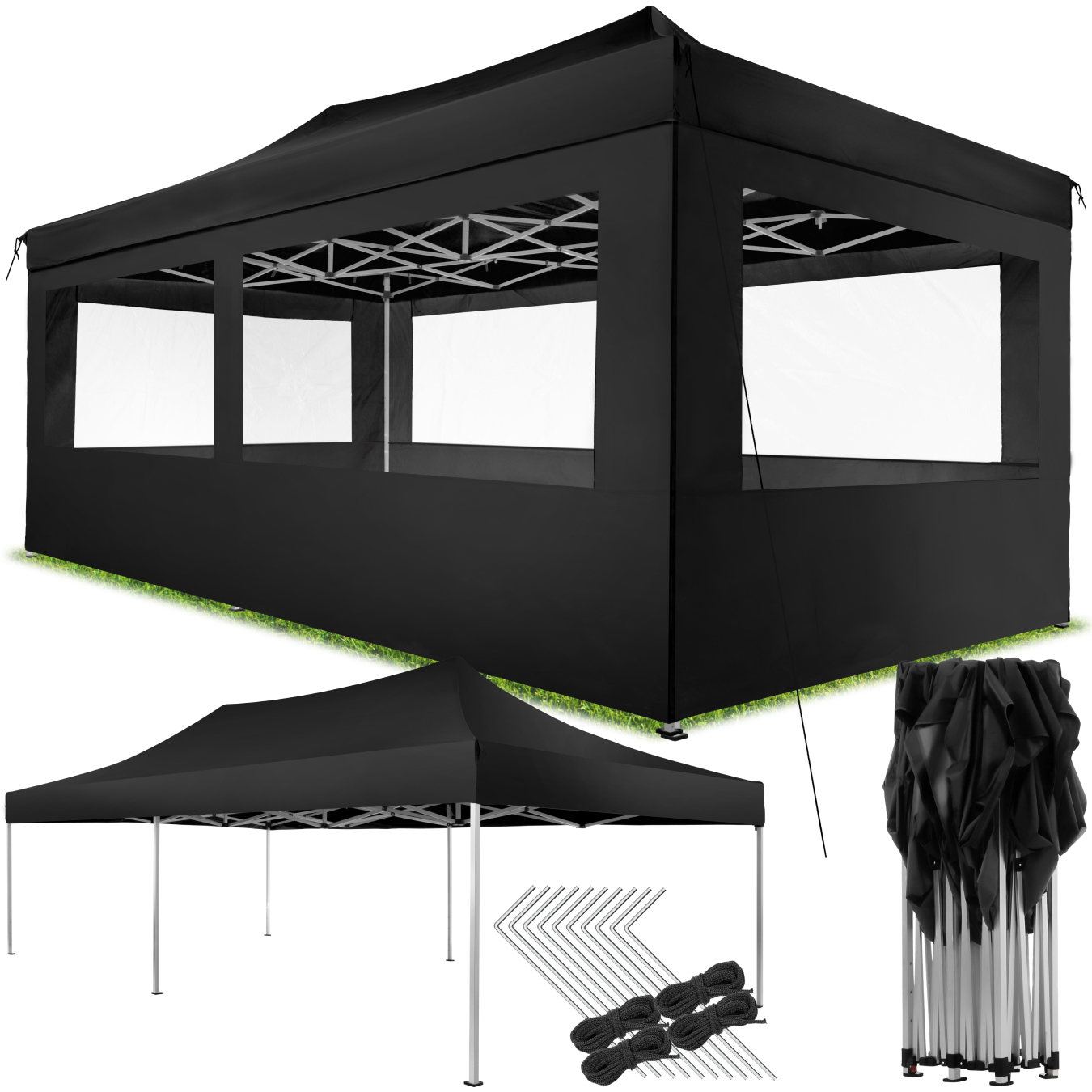 Tonnelle pliable 3x6 m avec 4 parois - noir | tectake
