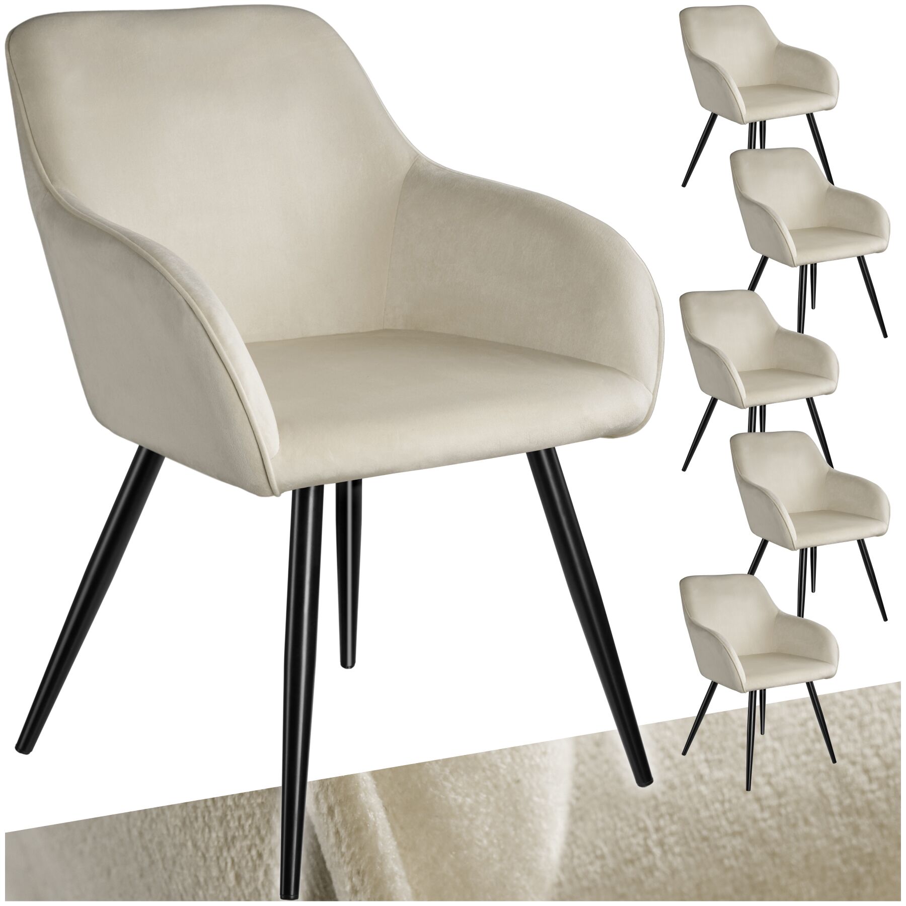 Esszimmerstuhl Marilyn Samtoptik, schwarze Stuhlbeine - creme/schwarz, 6er Set